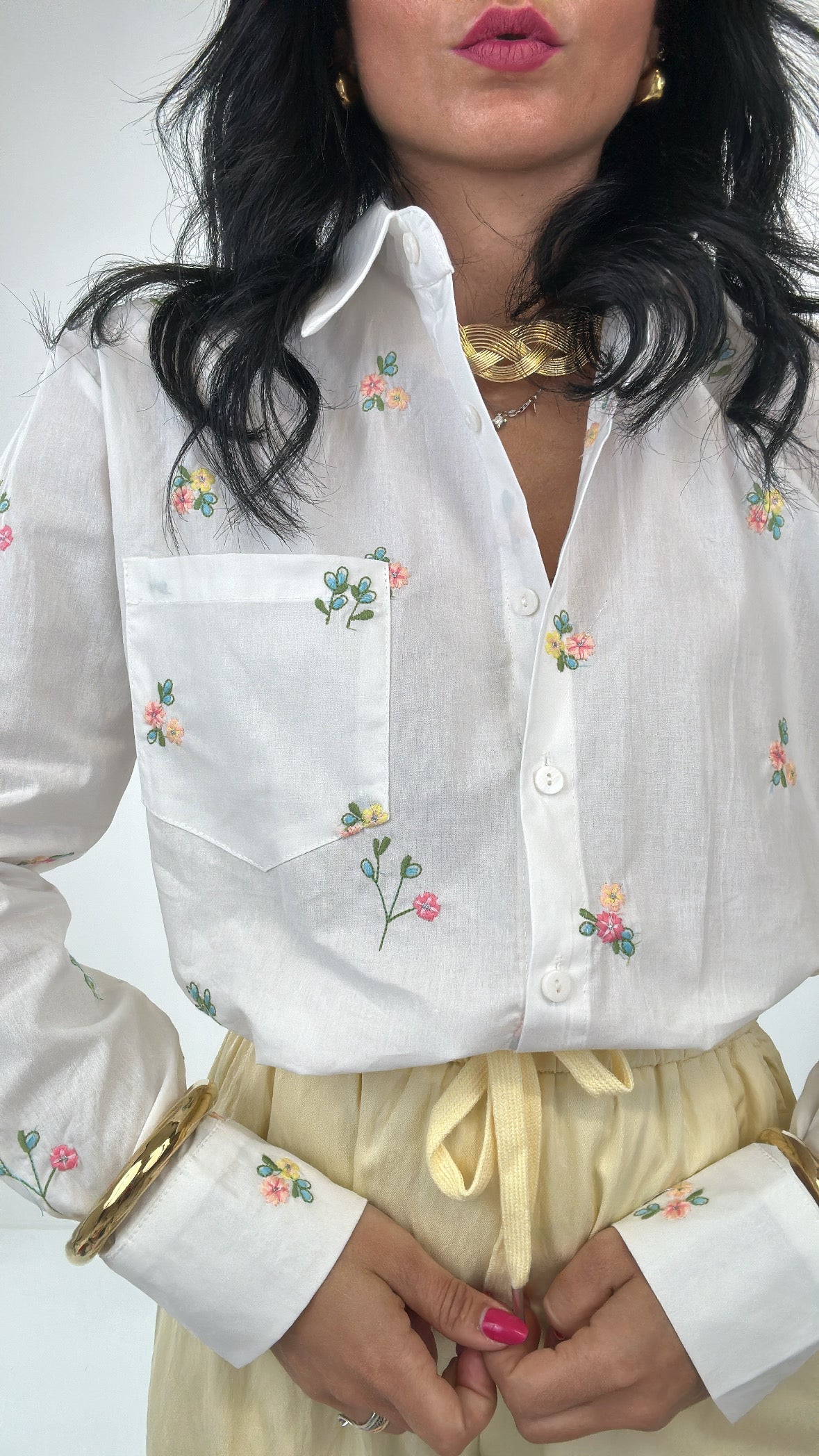 Camicia RICAMO DI FIORELLINI - BIANCO
