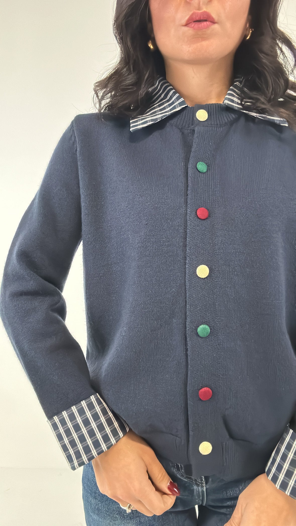 Cardigan COLLO QUADRETTI - BLU