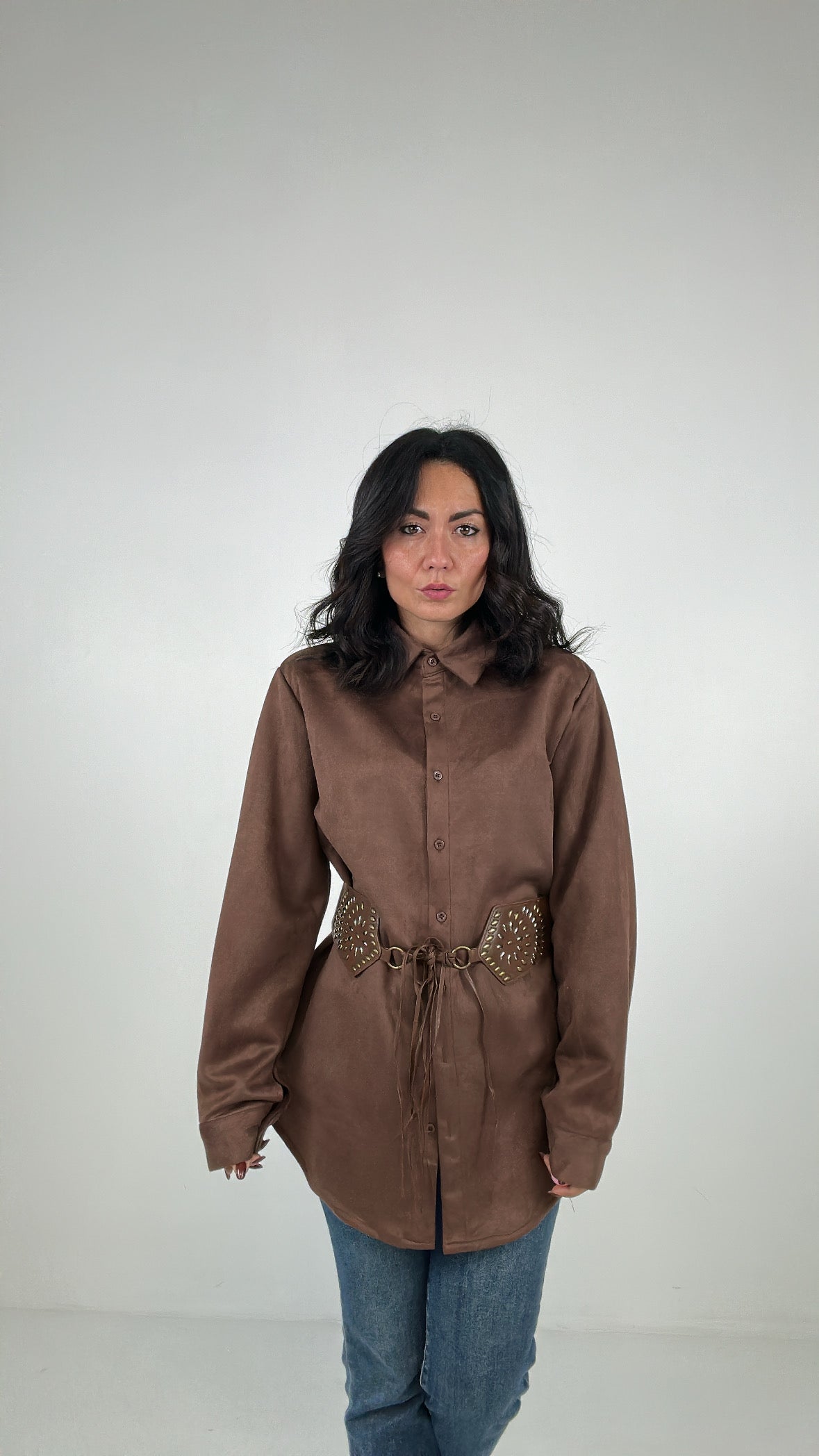 Camicia IN CAMOSCIO CON CINTURA - MARRONE