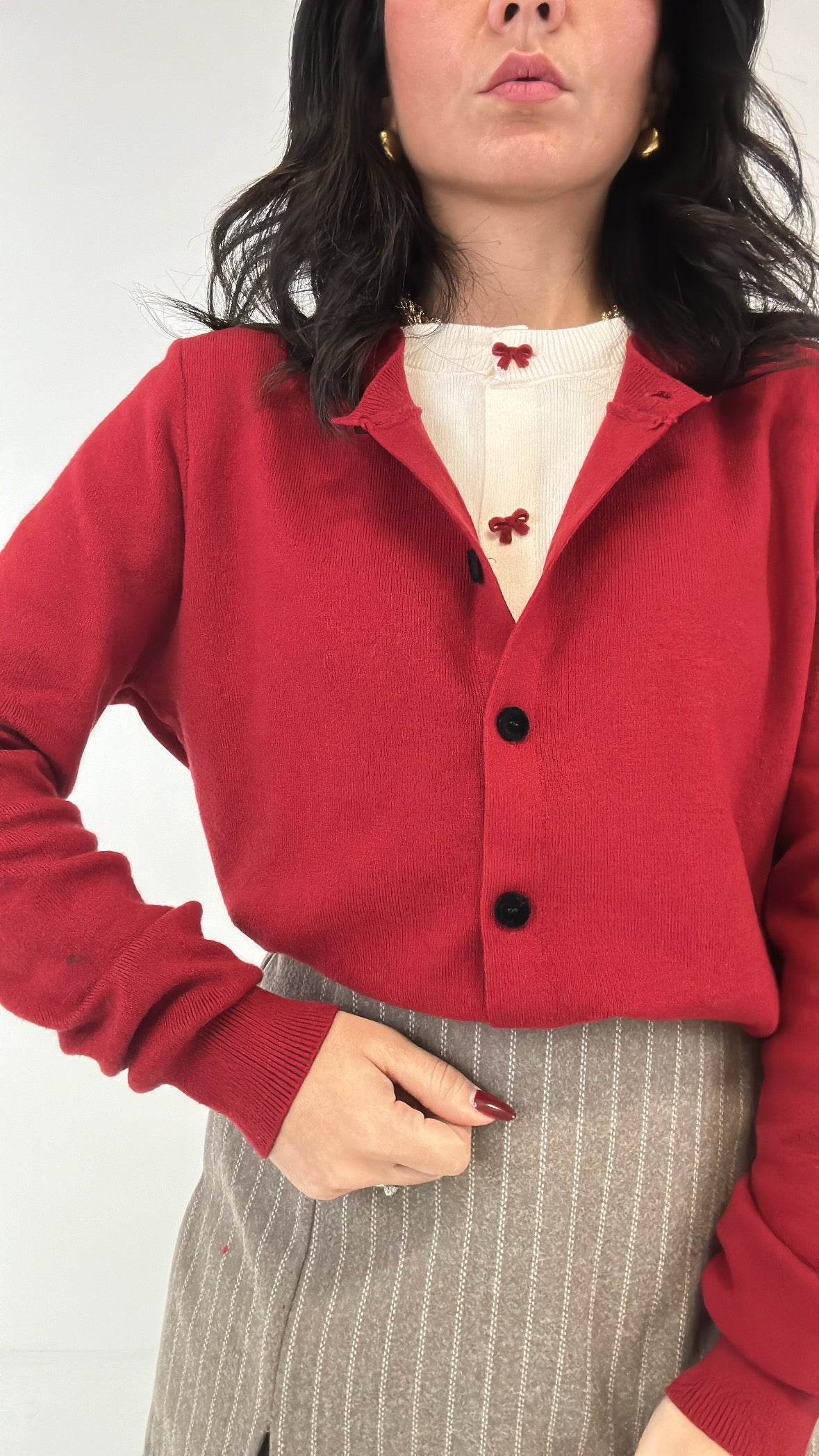 Cardigan DOPPIO BOTTONE FIOCCHETTO - BORDEAUX
