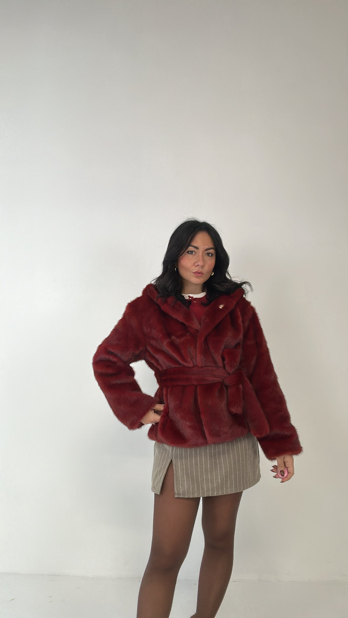 Ecopelliccia CON CINTURA RED - BORDEAUX