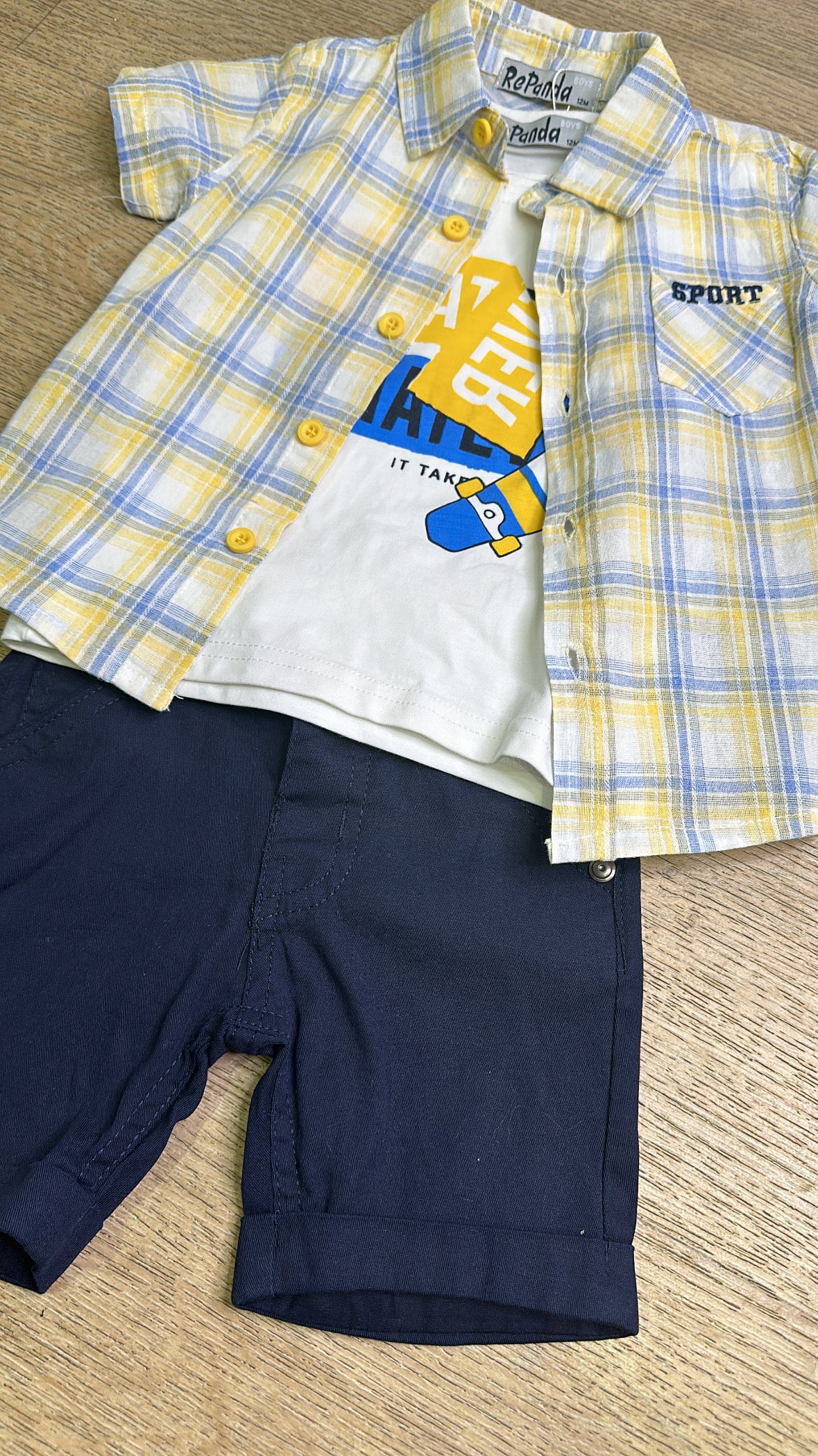 Completo CAMICIA QUADRETINI 12-36M - GIALLO