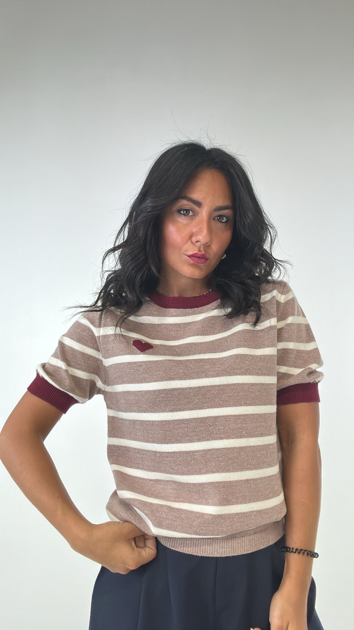 Maglia CUORICINO RIGHE - BEIGE