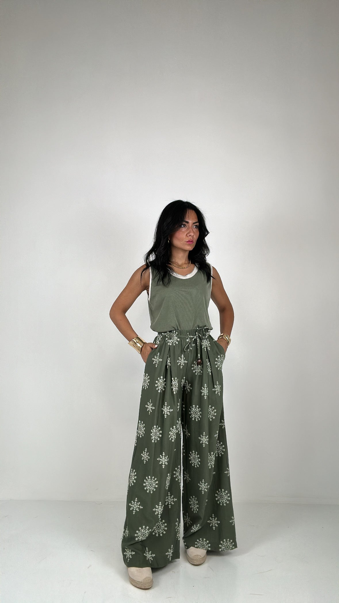 Pantalone LUMINA ROMBI - VERDE MILITARE