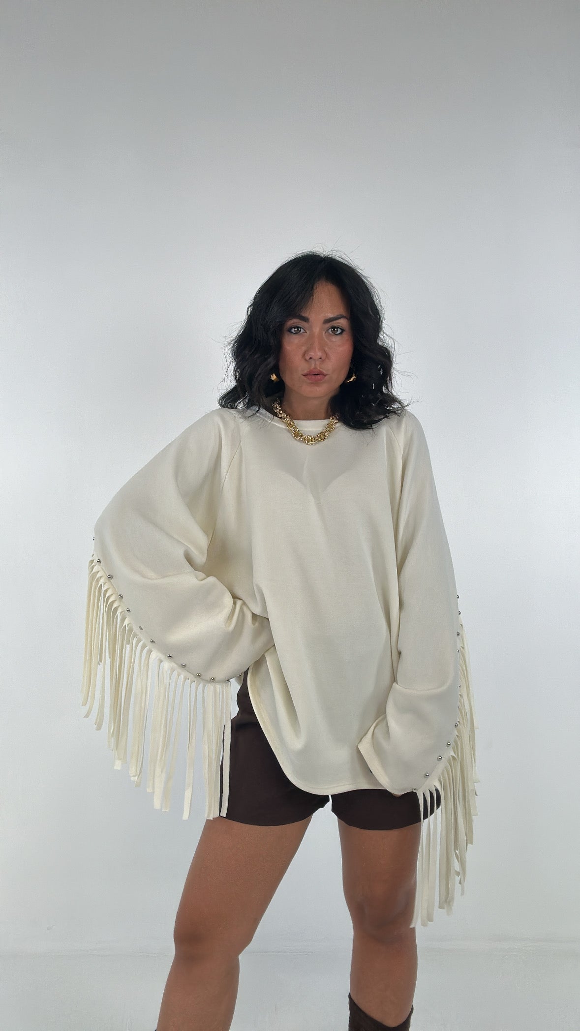 Maxi FELPA FRANGE - PANNA