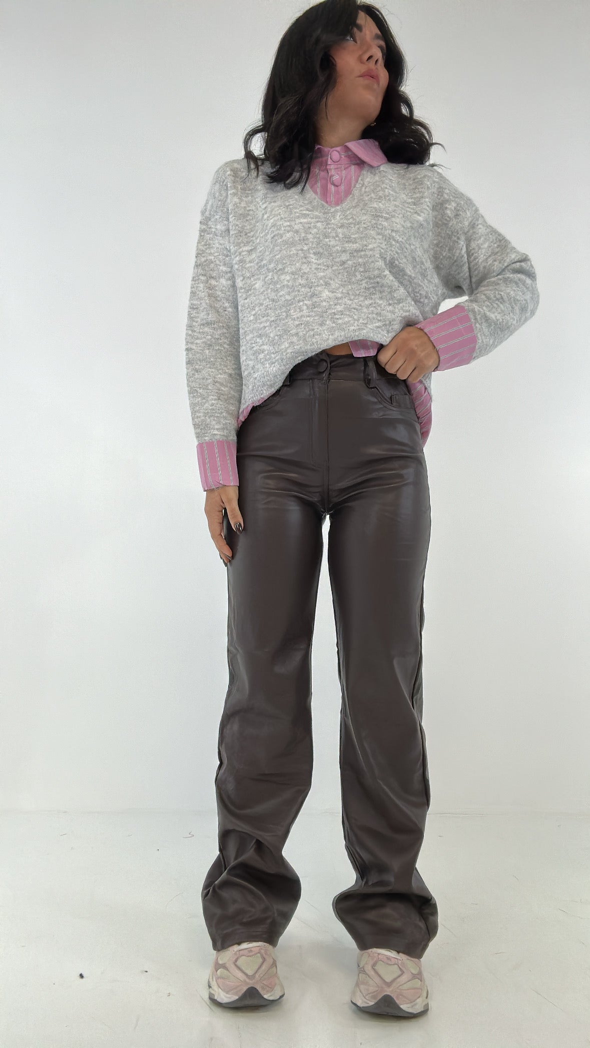 Pantalone PALAZZO ECOPELLE - MARRONE
