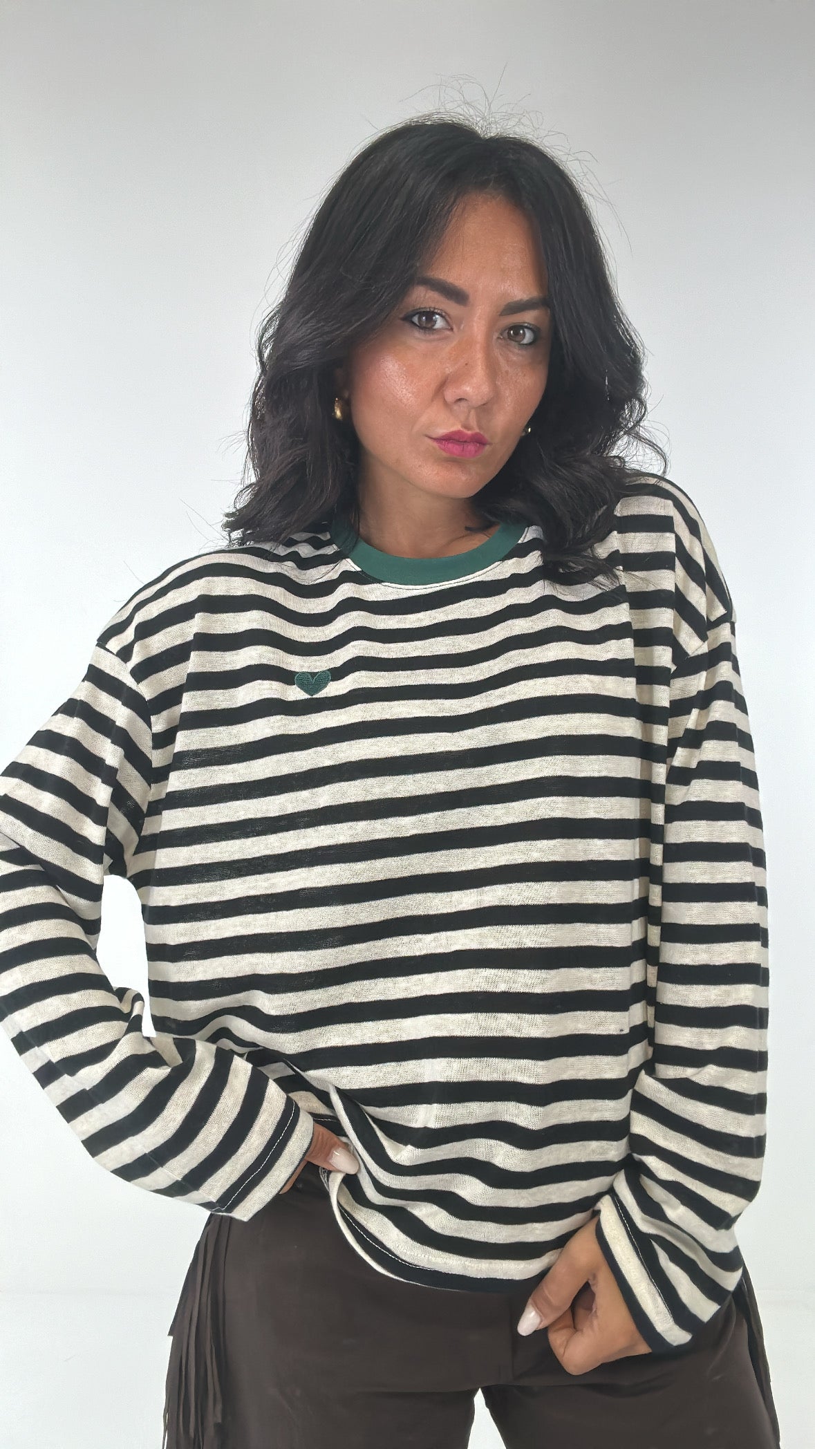Maglia RIGHE CUORE - VERDE