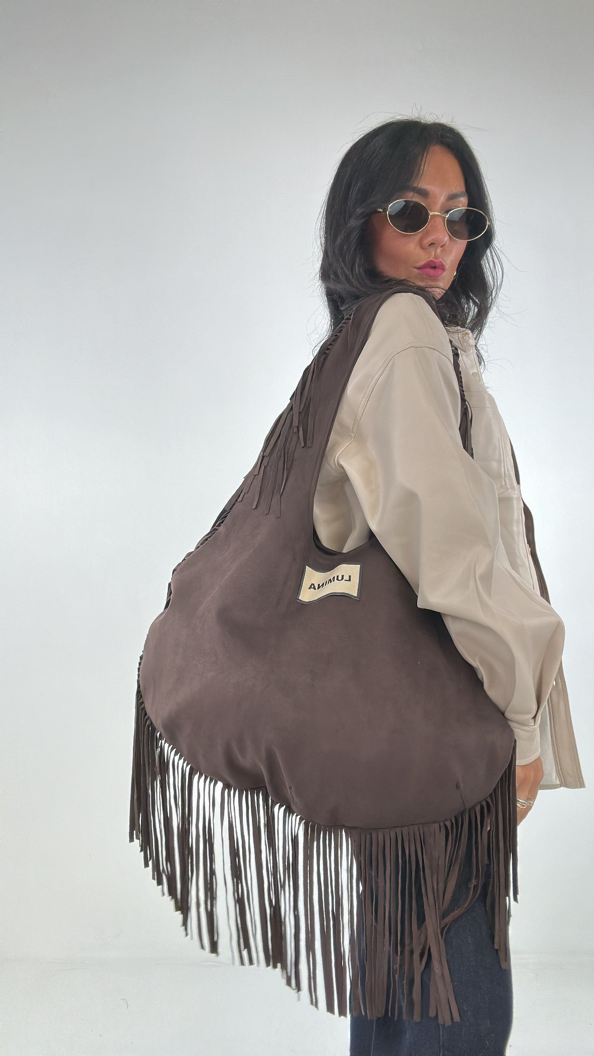 Borsa LUMINA FRANGE - MARRONE SCURO