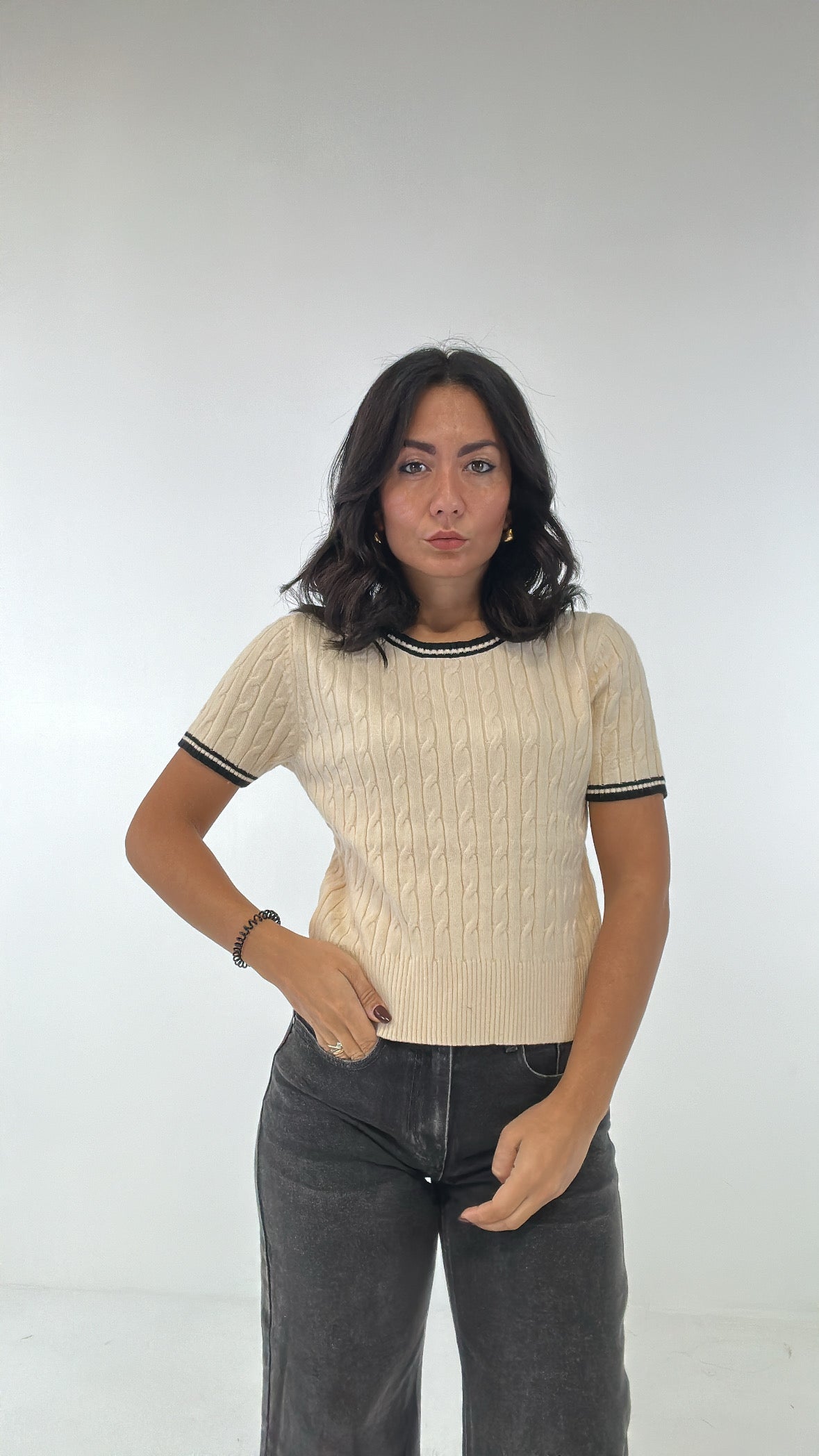 Maglia TRECCE E PROFILO - PANNA