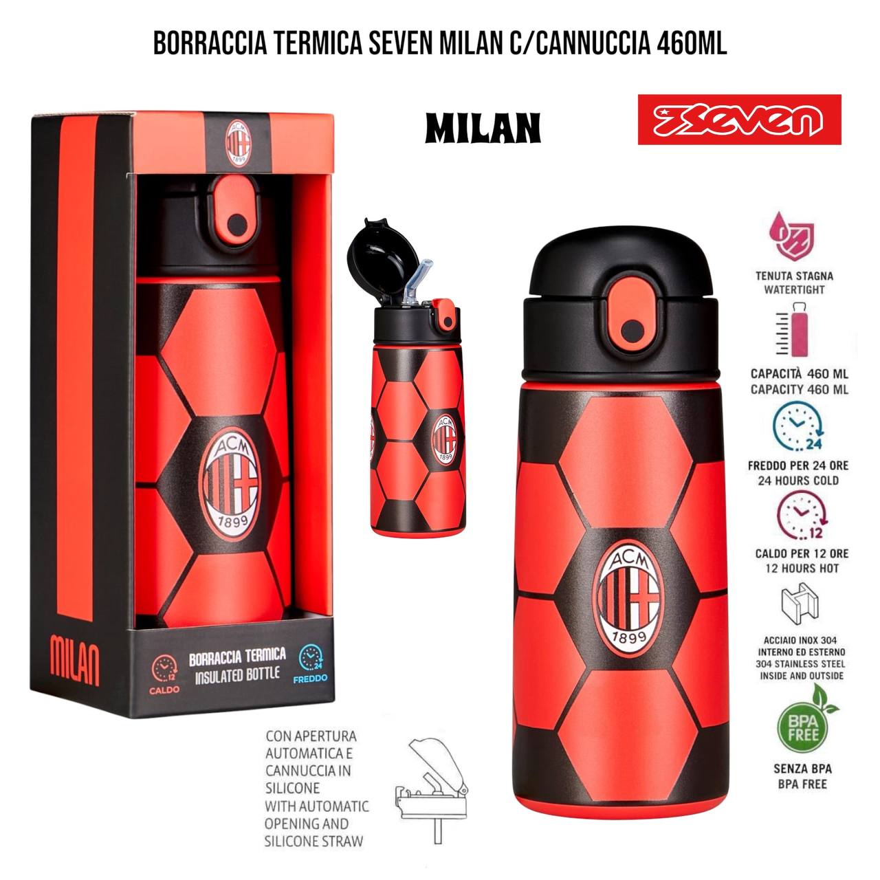 Borraccia TERMICA ACCIAIO - NERO ROSO