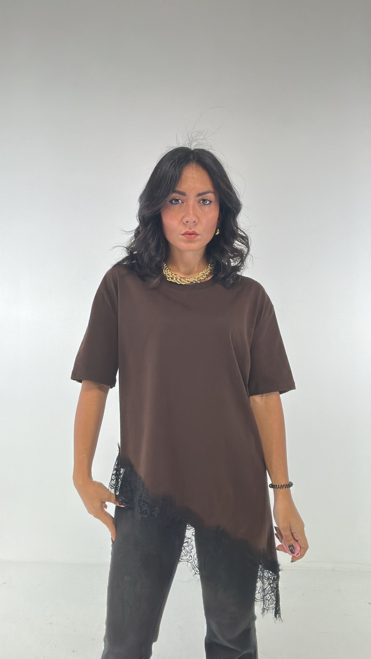 T-shirt LUMINA PIZZO - MARRONE