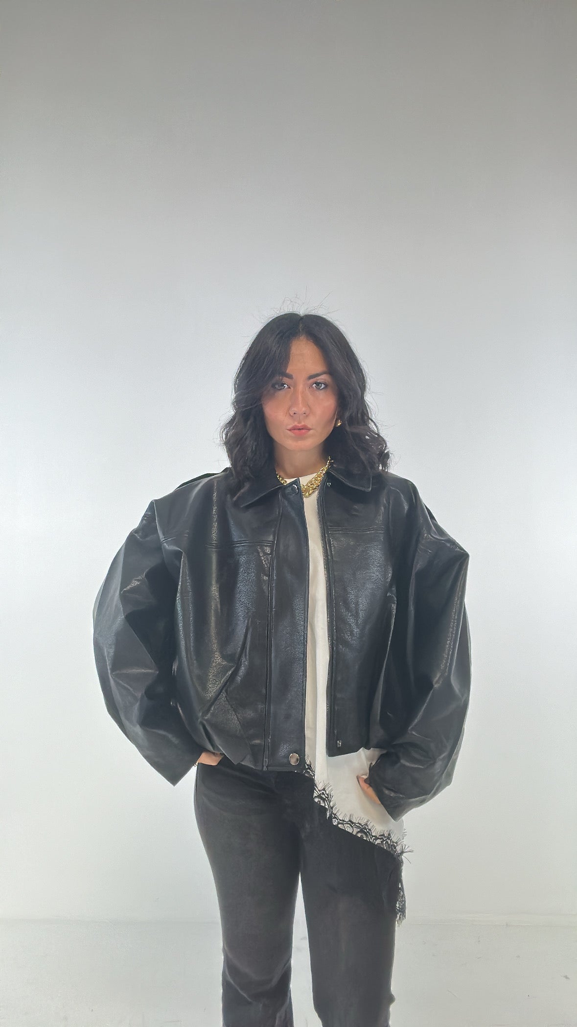 Bomber ECOPELLE COLLETTO - NERO