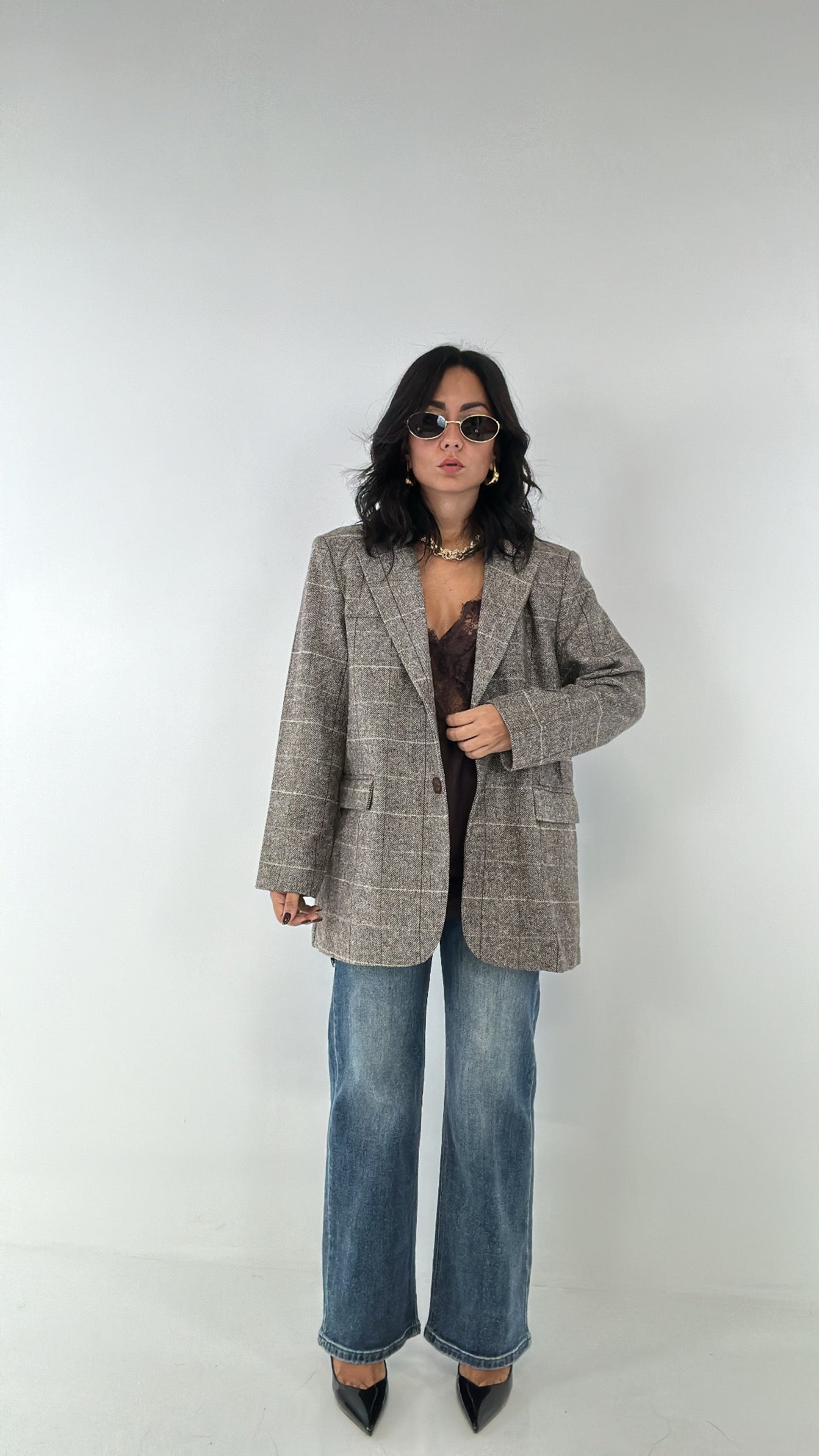 Giacca IN PANNO QUAD - MARRONE