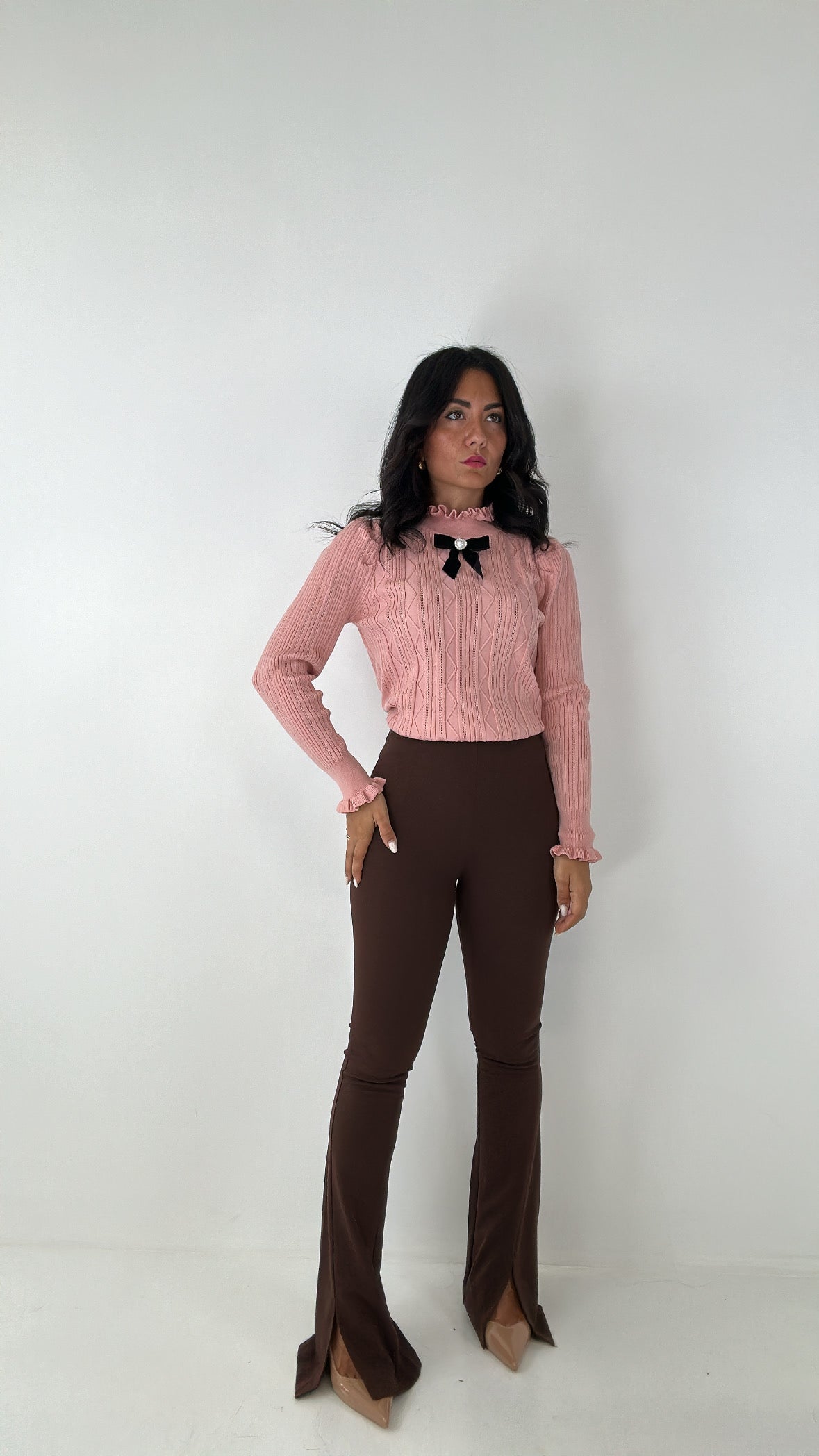 Pantalone SENZA CINTO A ZAMPA - MARRONE