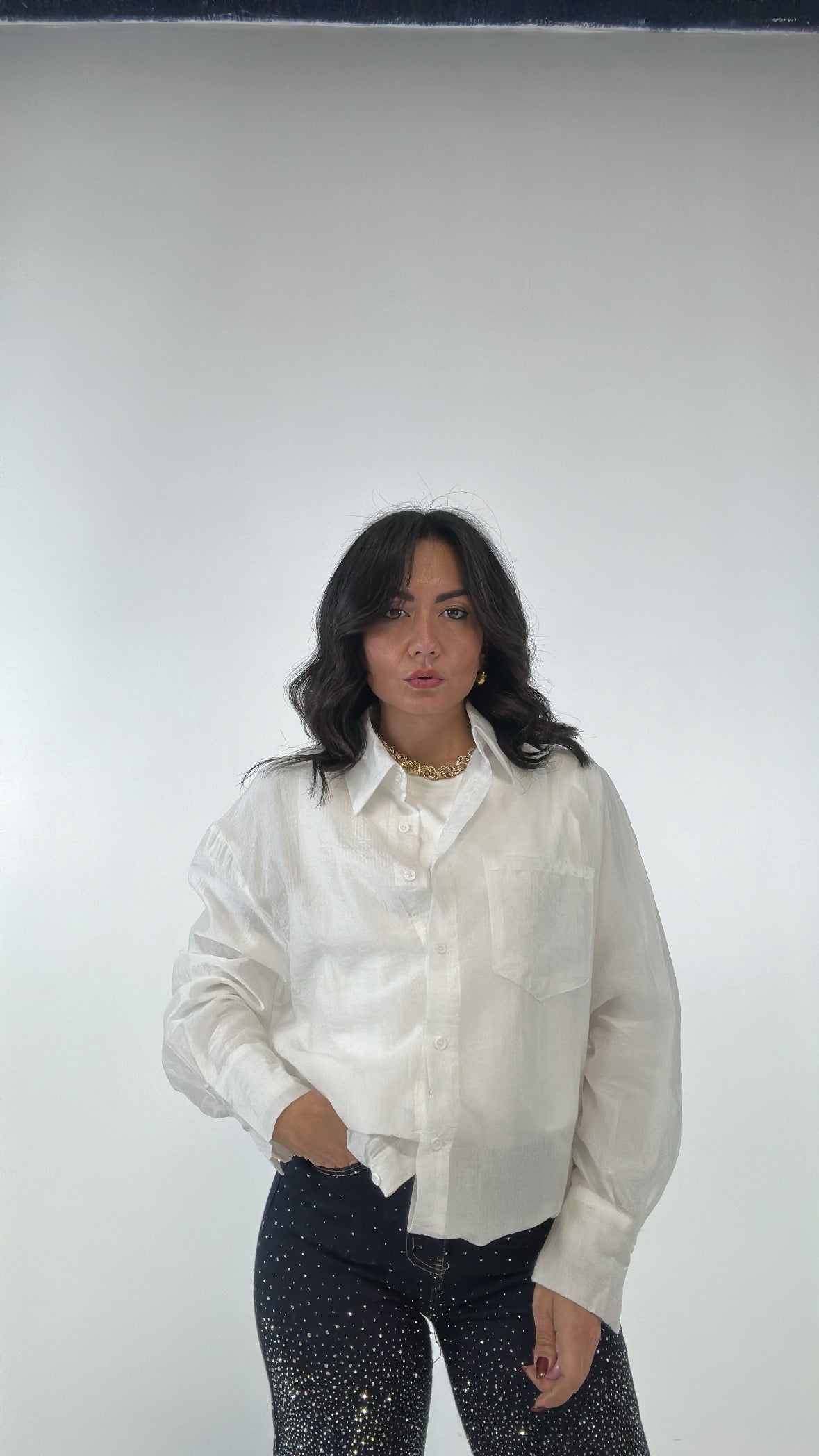 Camicia RIGATA CON CANOTTA CUCITA - BIANCO