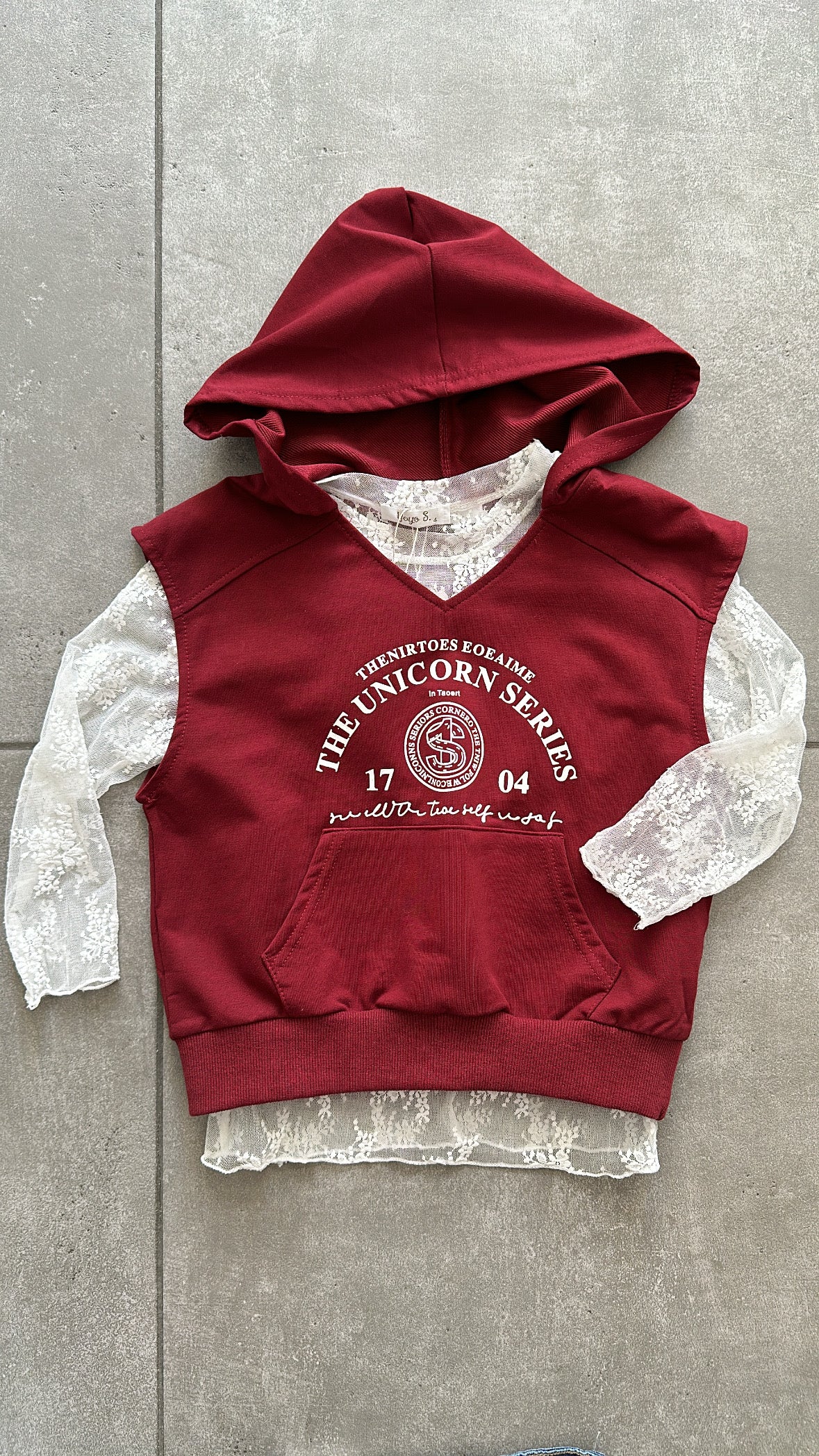 Gilet FELPA CON MAGLIA PIZZO 4-14A - BORDEAUX