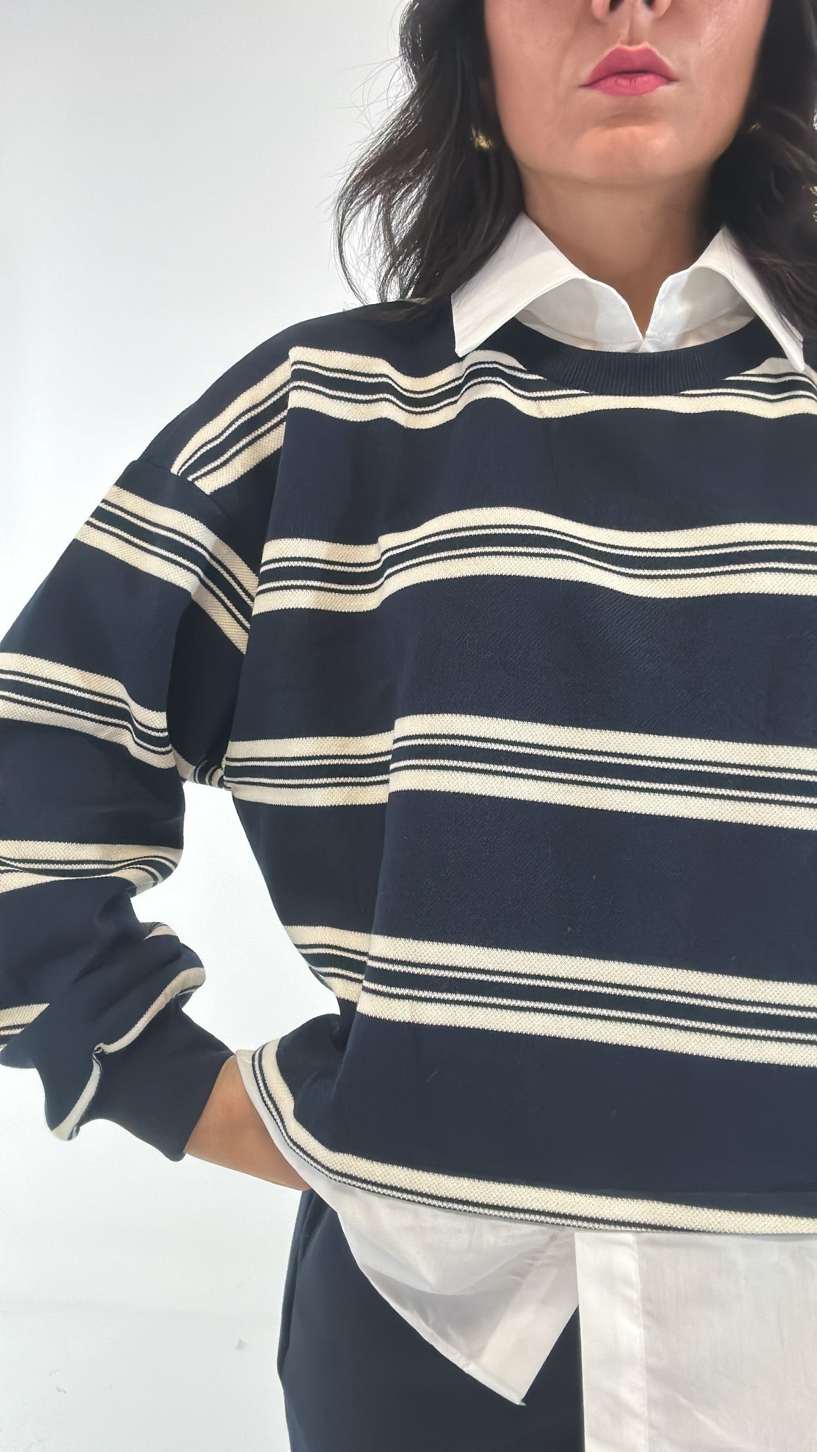 Felpa RIGHE CON COLLETTO - BLU