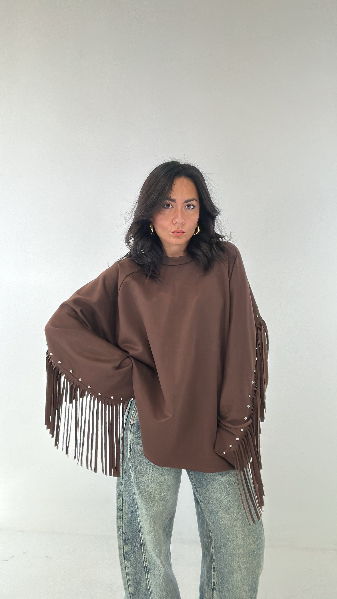 Maxi FELPA FRANGE - MARRONE