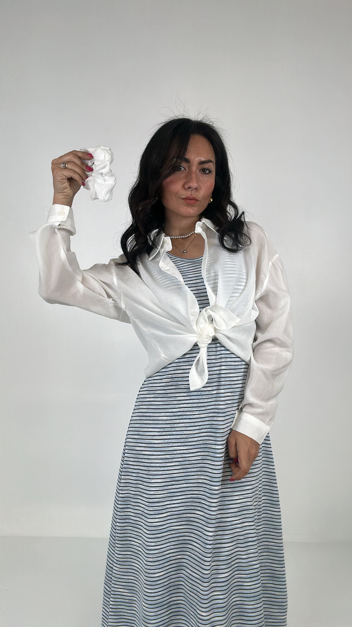 Vestito RIIGHE, CAMICIA ED ELASTICO - BIANCO