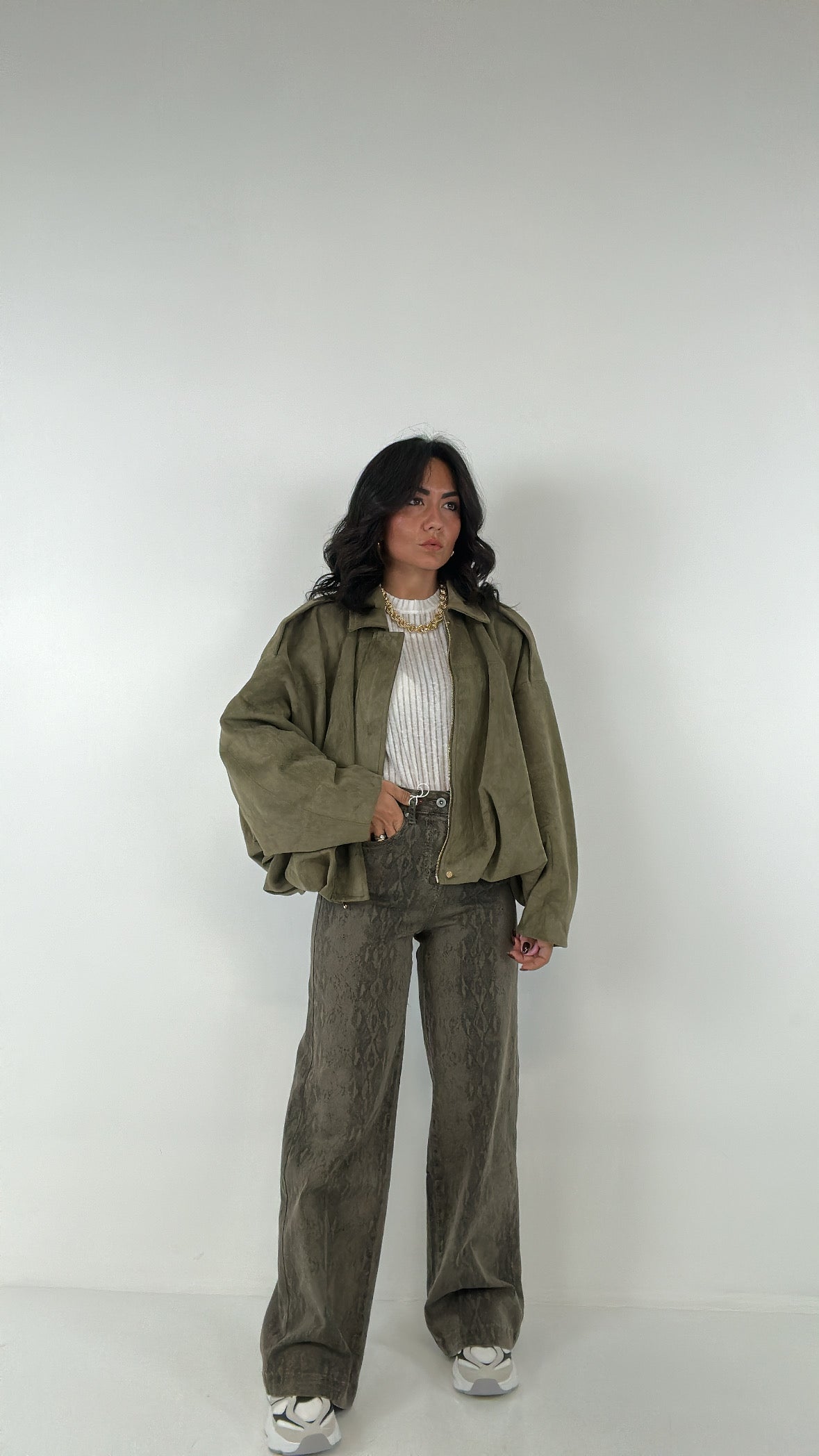 Bomber IN CAMOSCIO - VERDE MILITARE