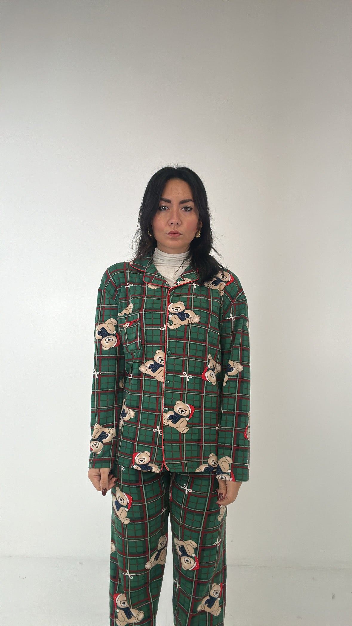 Pigiama UOMO-DONNA SCOZZESE CON ORSETTO - VERDE