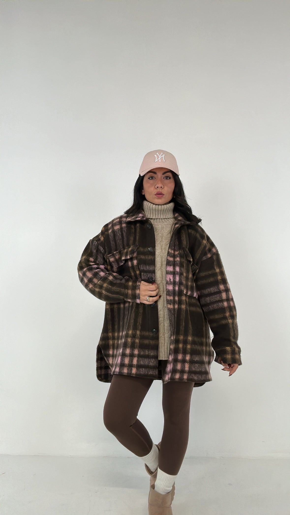 Camicione OVER IN PANNO - MARRONE