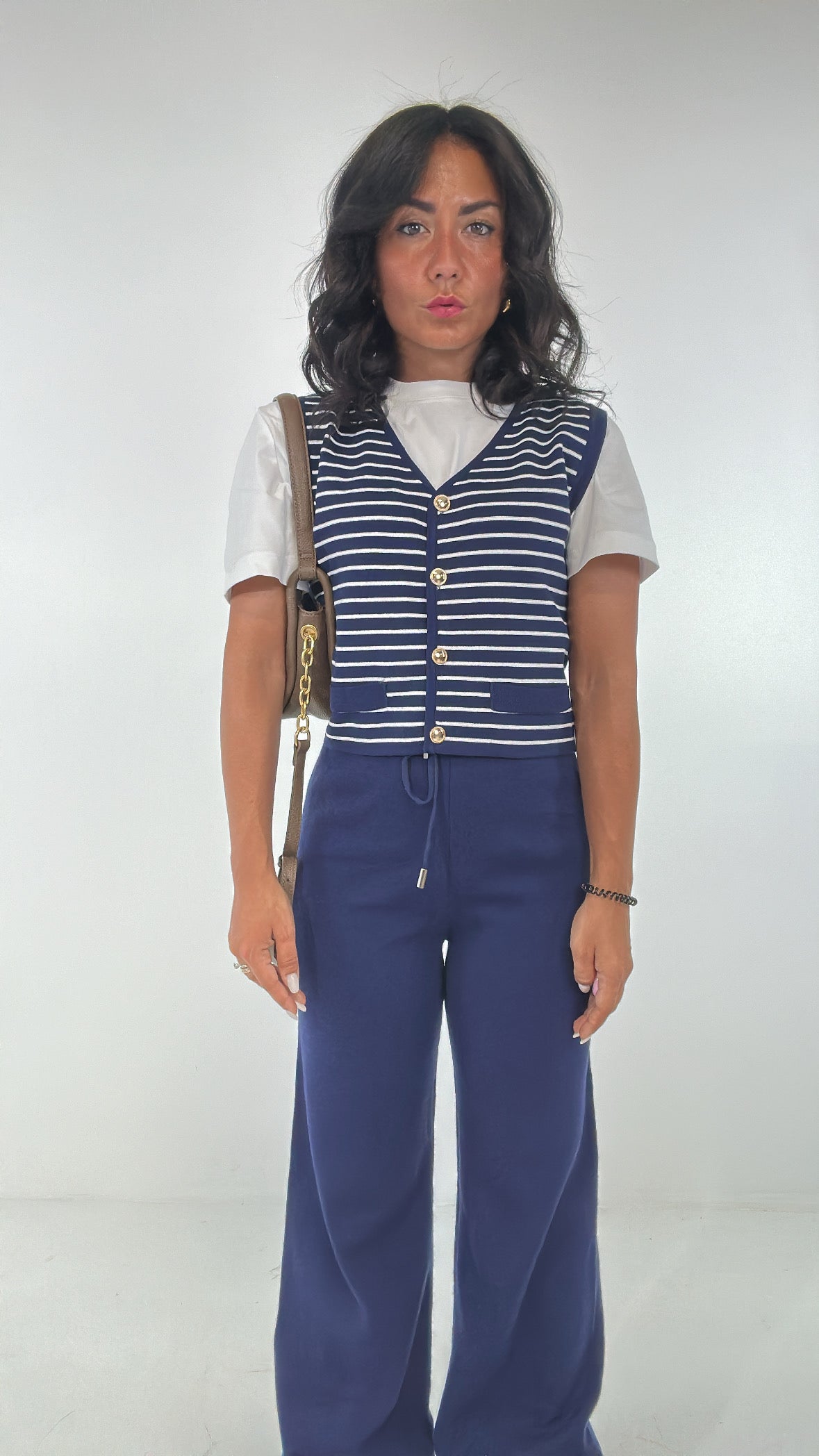 Completo CON GILET A RIGHE - BLU