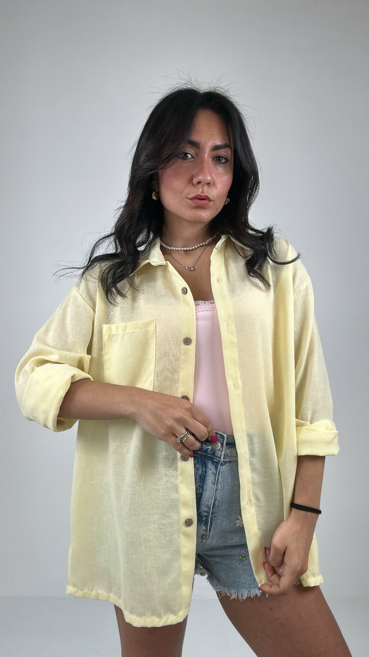 Camicia EFFETTO LINO - GIALLO