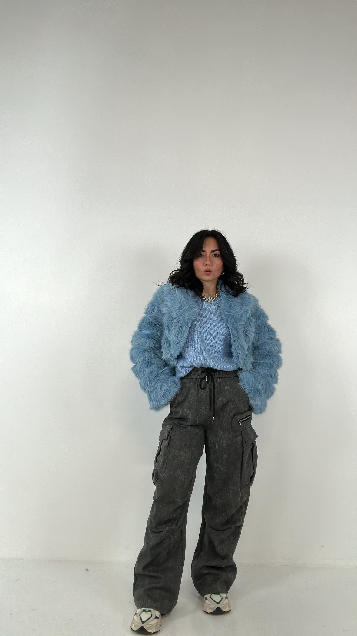 Ecopelliccia CROP TRAPUNTATA - CELESTE