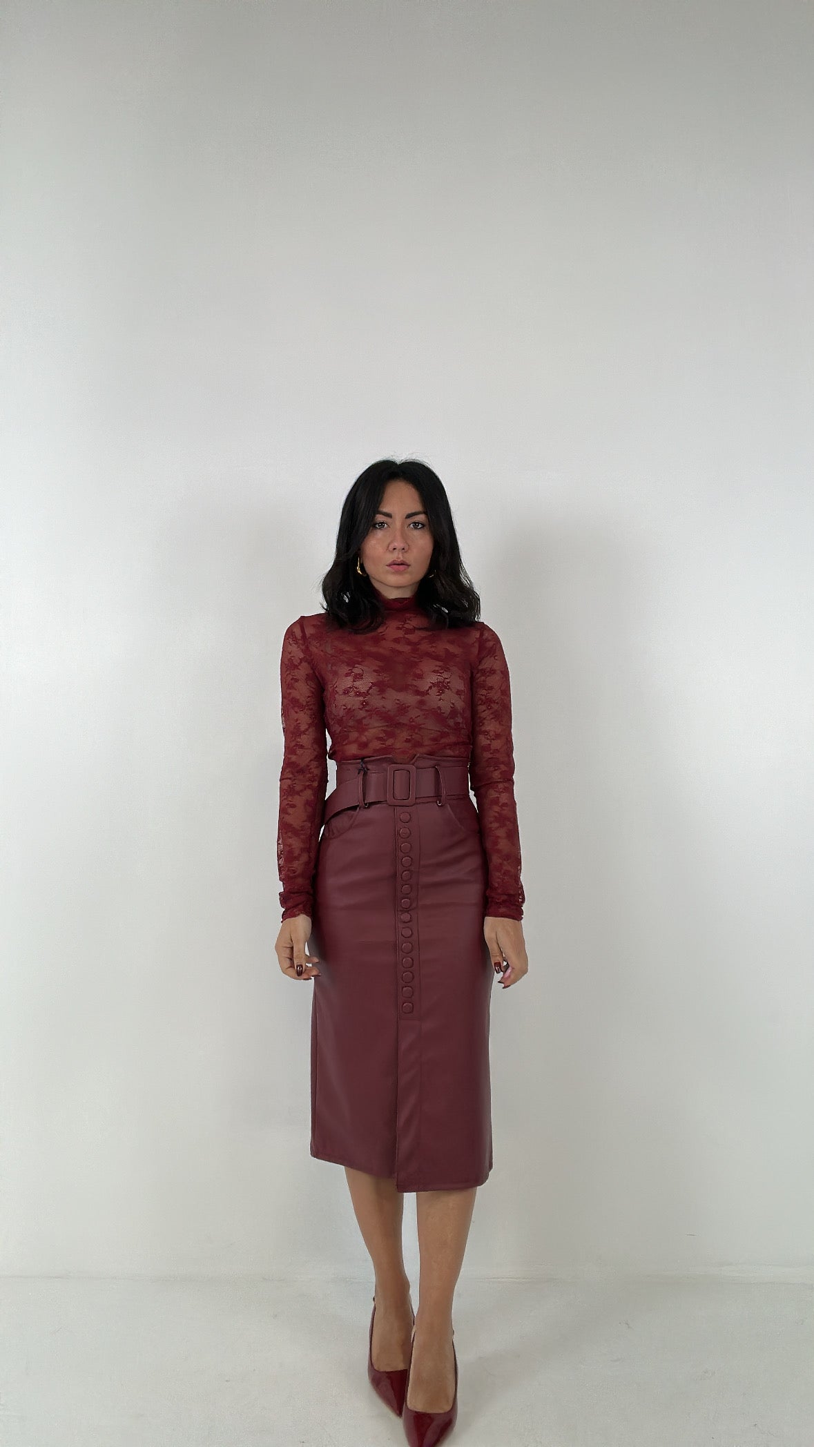 Gonna ECOPELLE BOTTONCINI - BORDEAUX