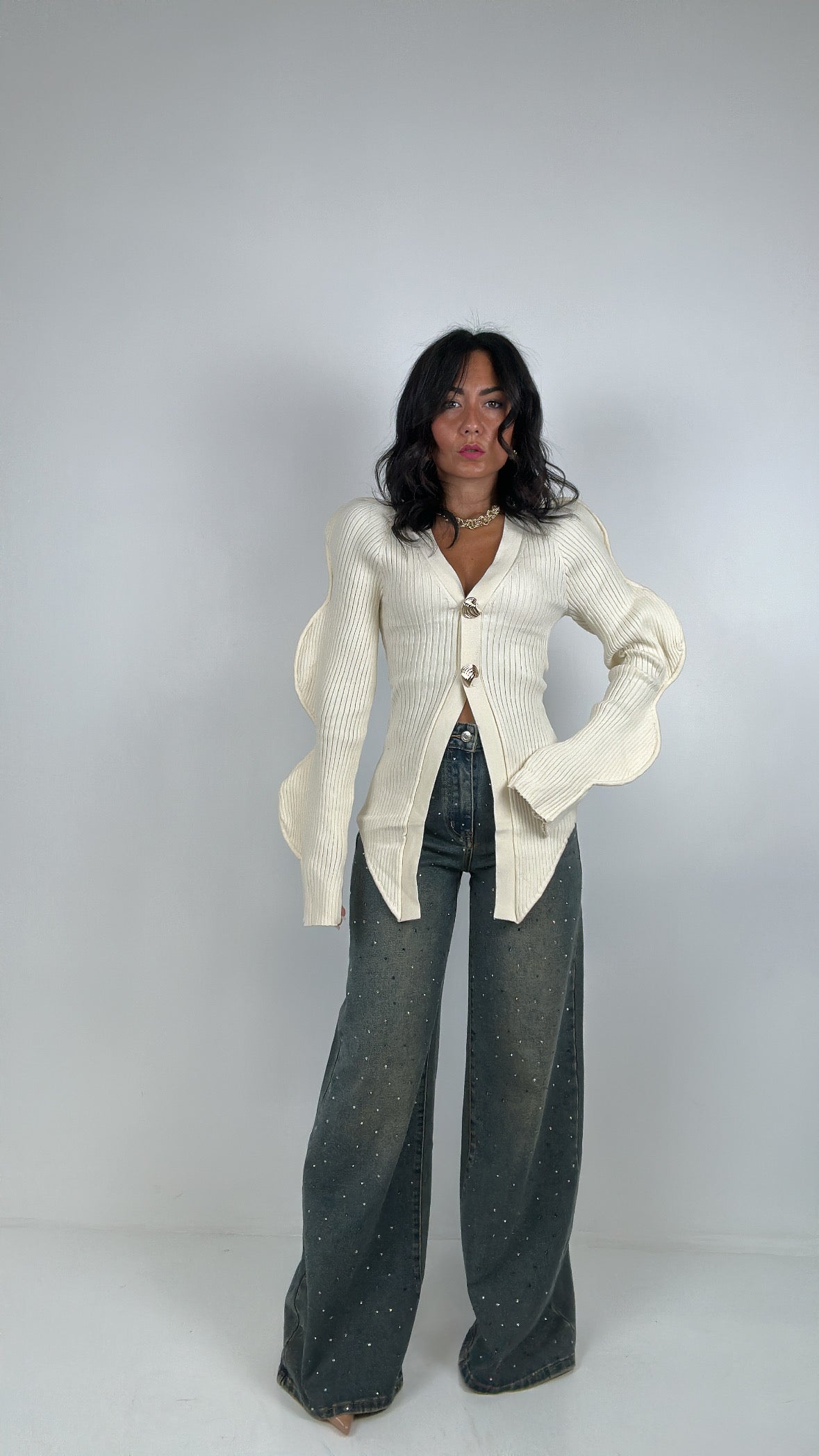 Jeans WIDE LEG BRILLANTINI NERO - JEANS