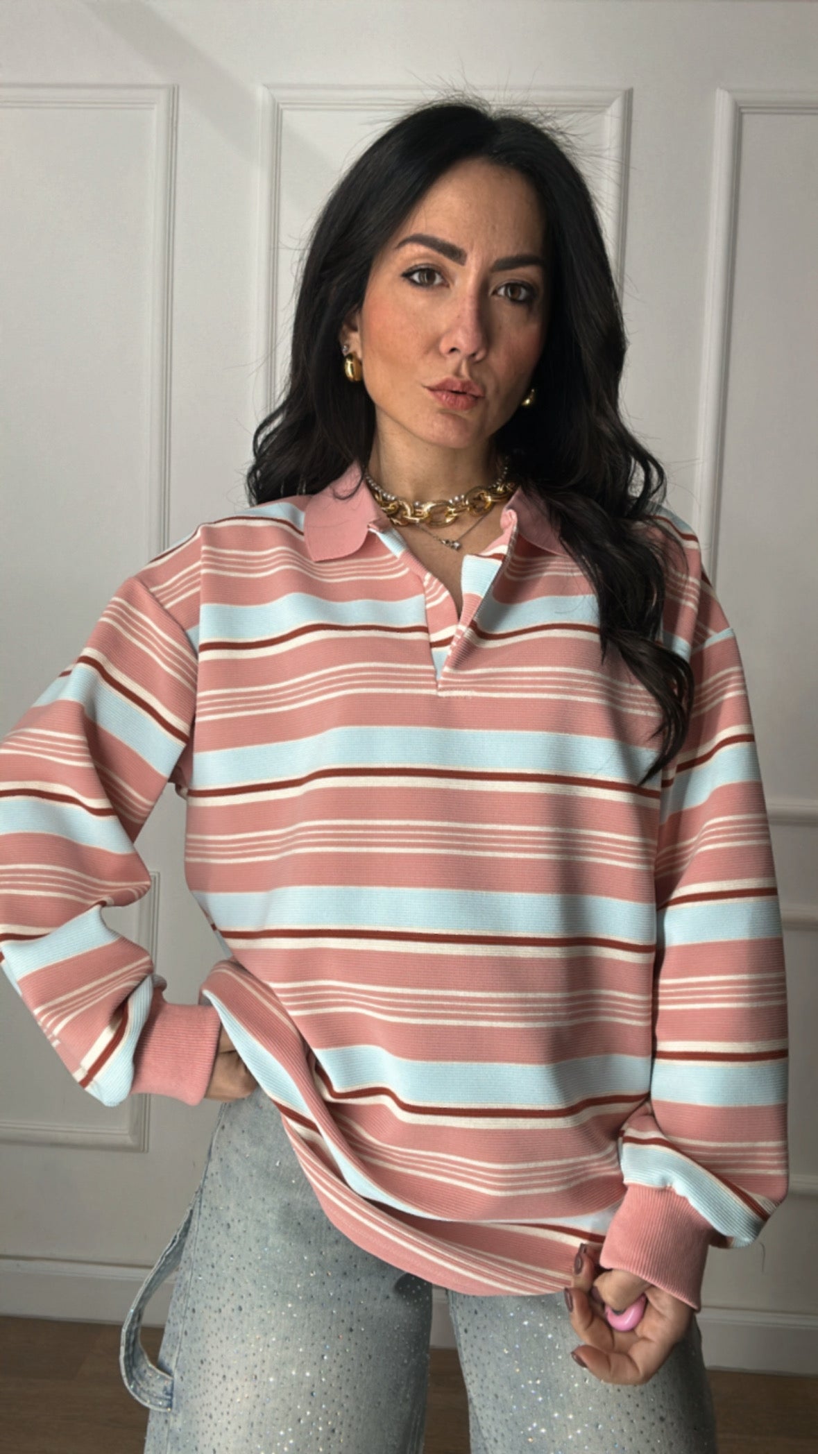 Polo COLLETTO RIGHE - ROSA