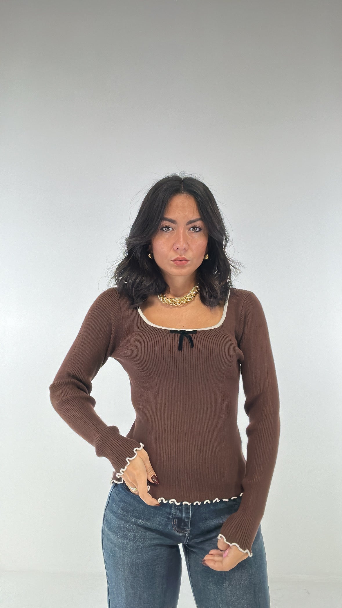 Pull FIOCCHETTO E MERLETTO - MARRONE