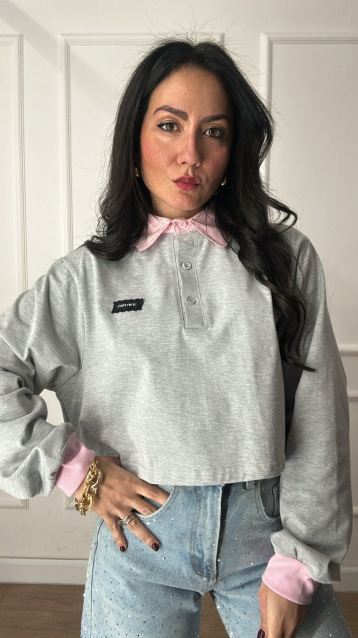 Maglia COLLETTO ROSA - GRIGIO