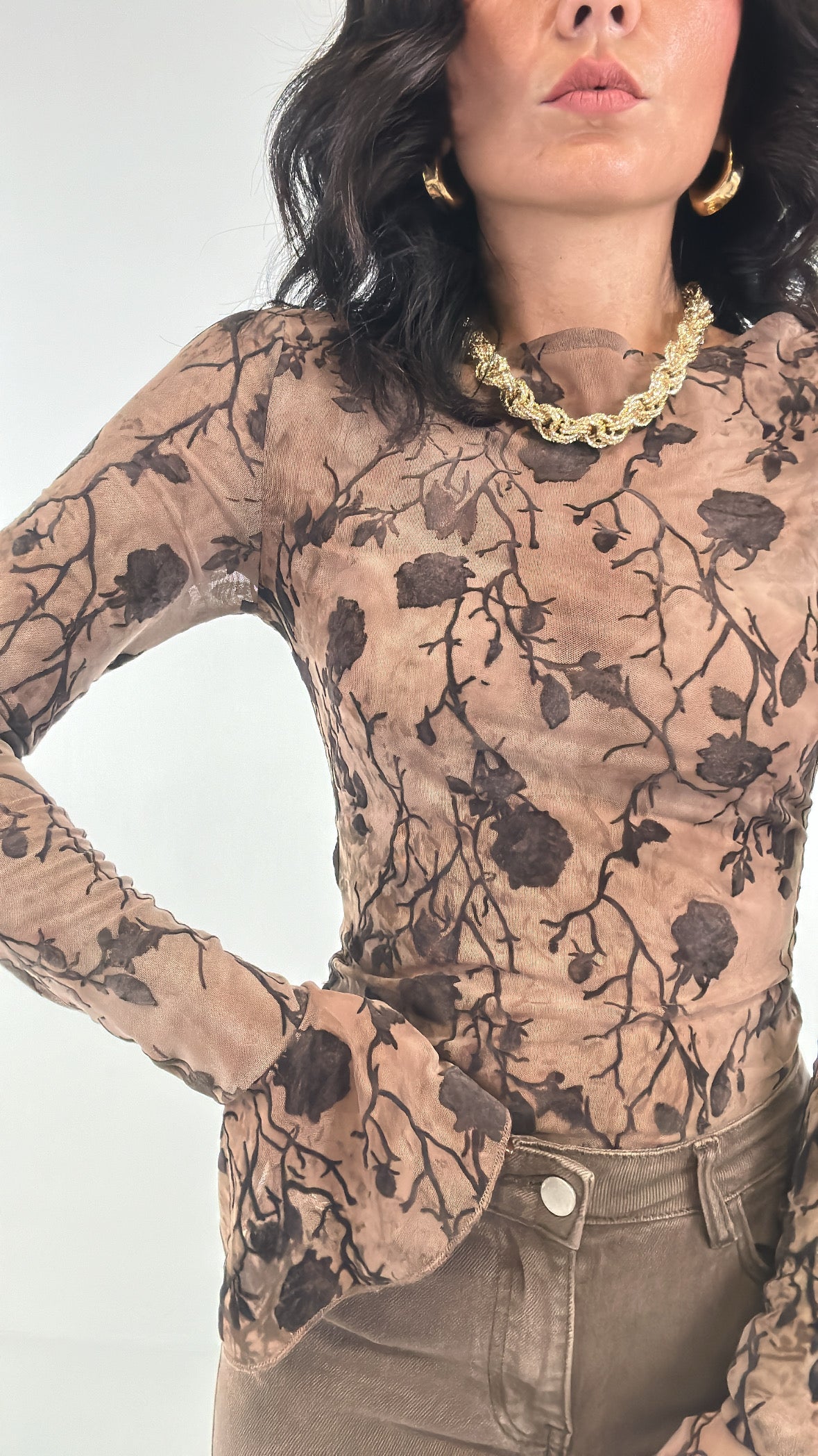 Maglia DECORI PIZZO - MARRONE