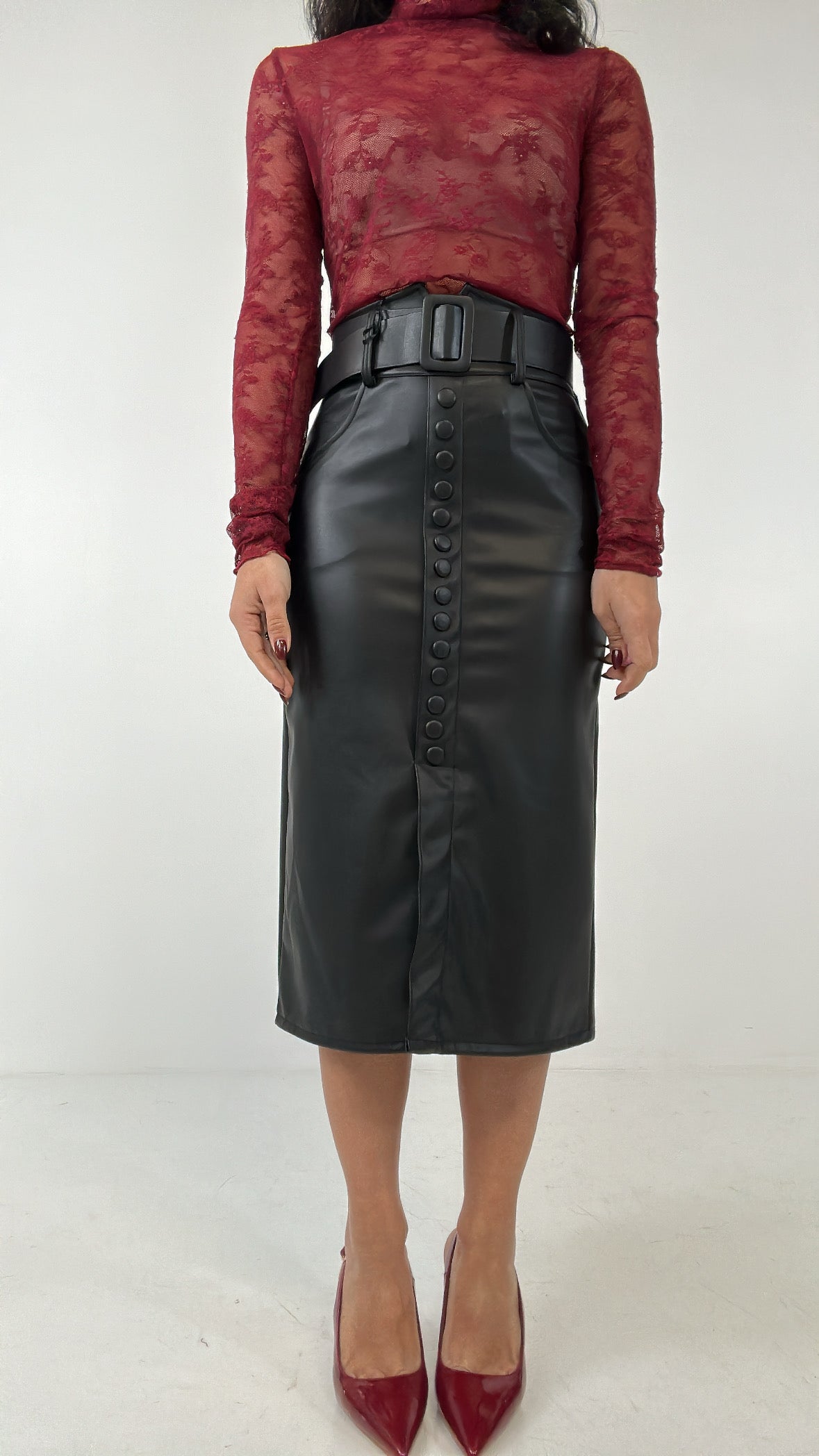 Gonna ECOPELLE BOTTONCINI - NERO