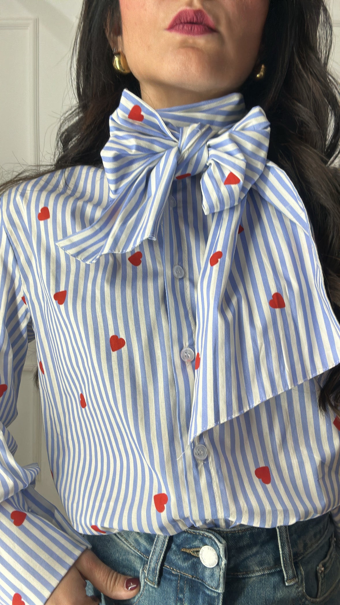 Camicia FIOCCO CUORI - CELESTE