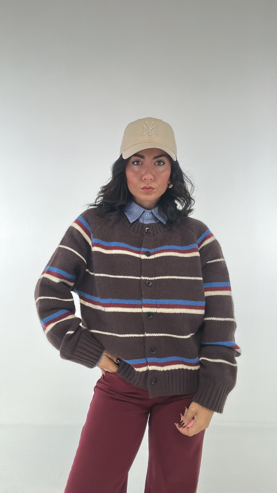 Cardigan RIGHE SOTTILI - MARRONE