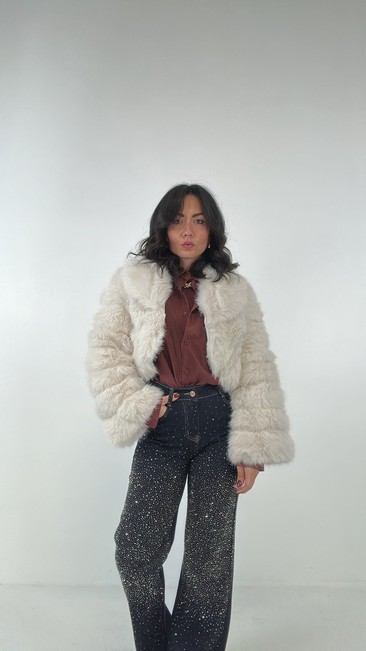 Ecopelliccia CROP TRAPUNTATA - BIANCO