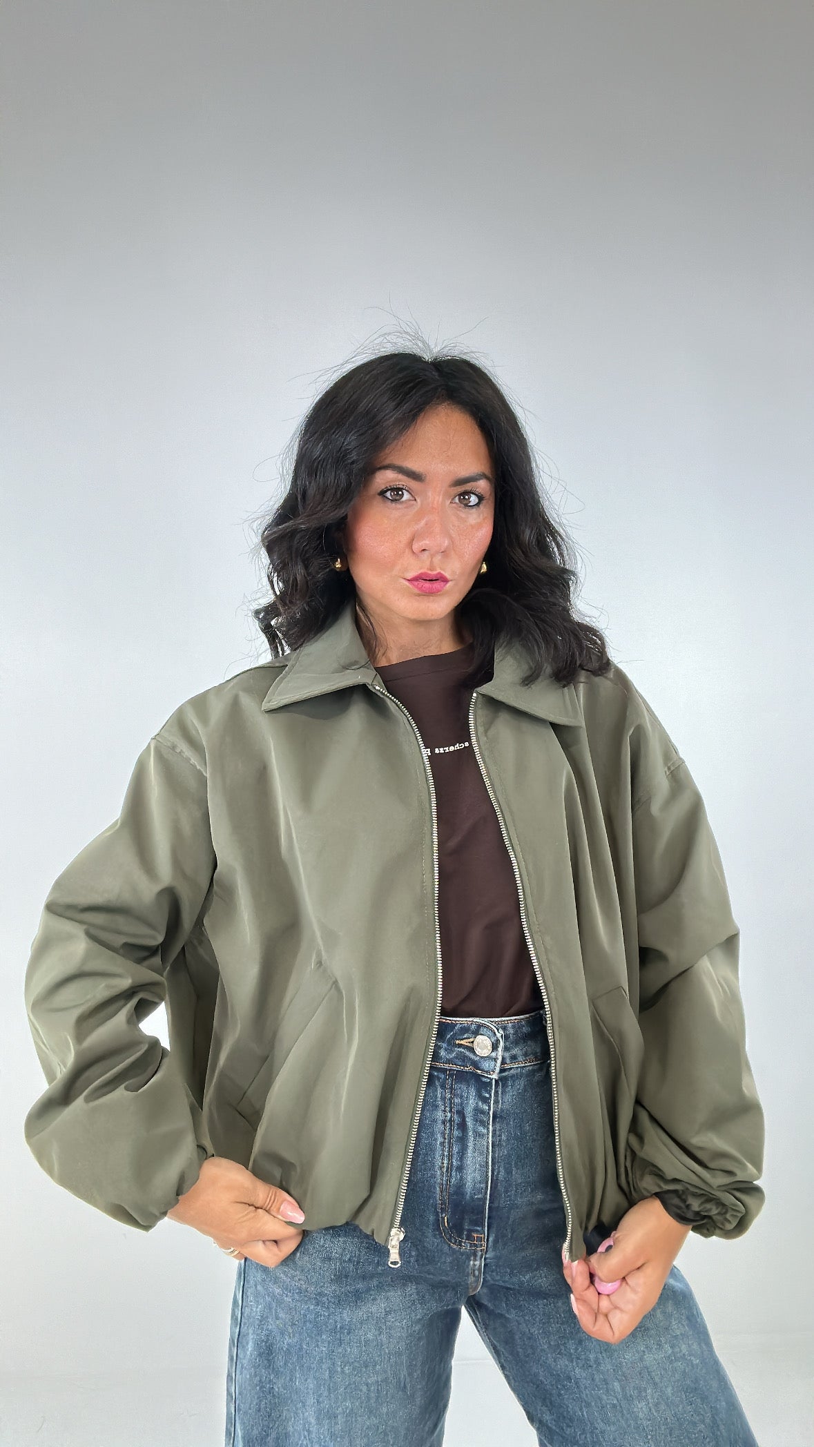 Bomber LUMINA COLLO - VERDE MILITARE