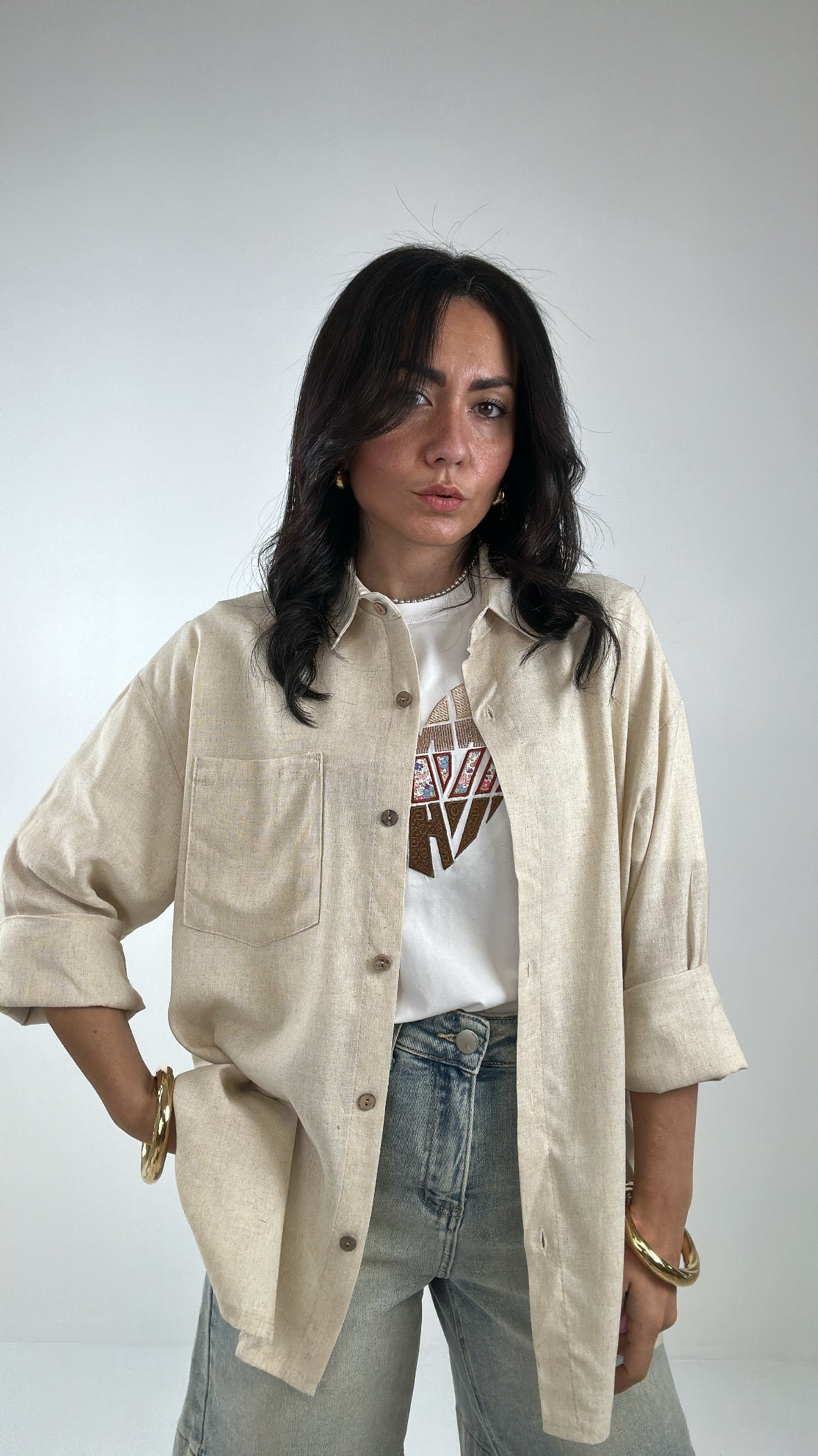 Camicia EFFETTO LINO - BEIGE