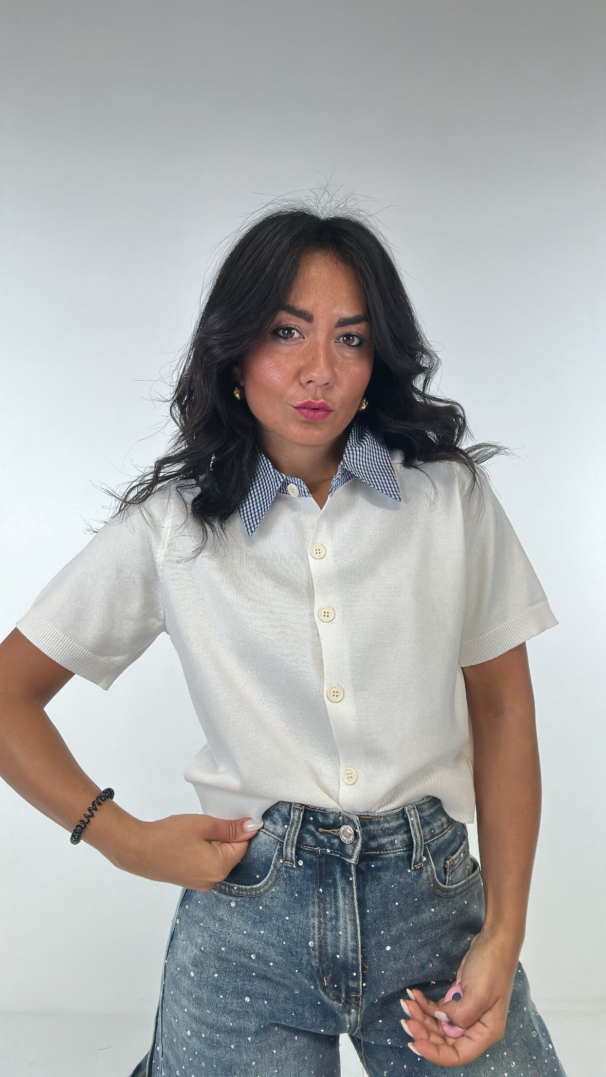 Polo COLLO QUADRETTINI - BIANCO