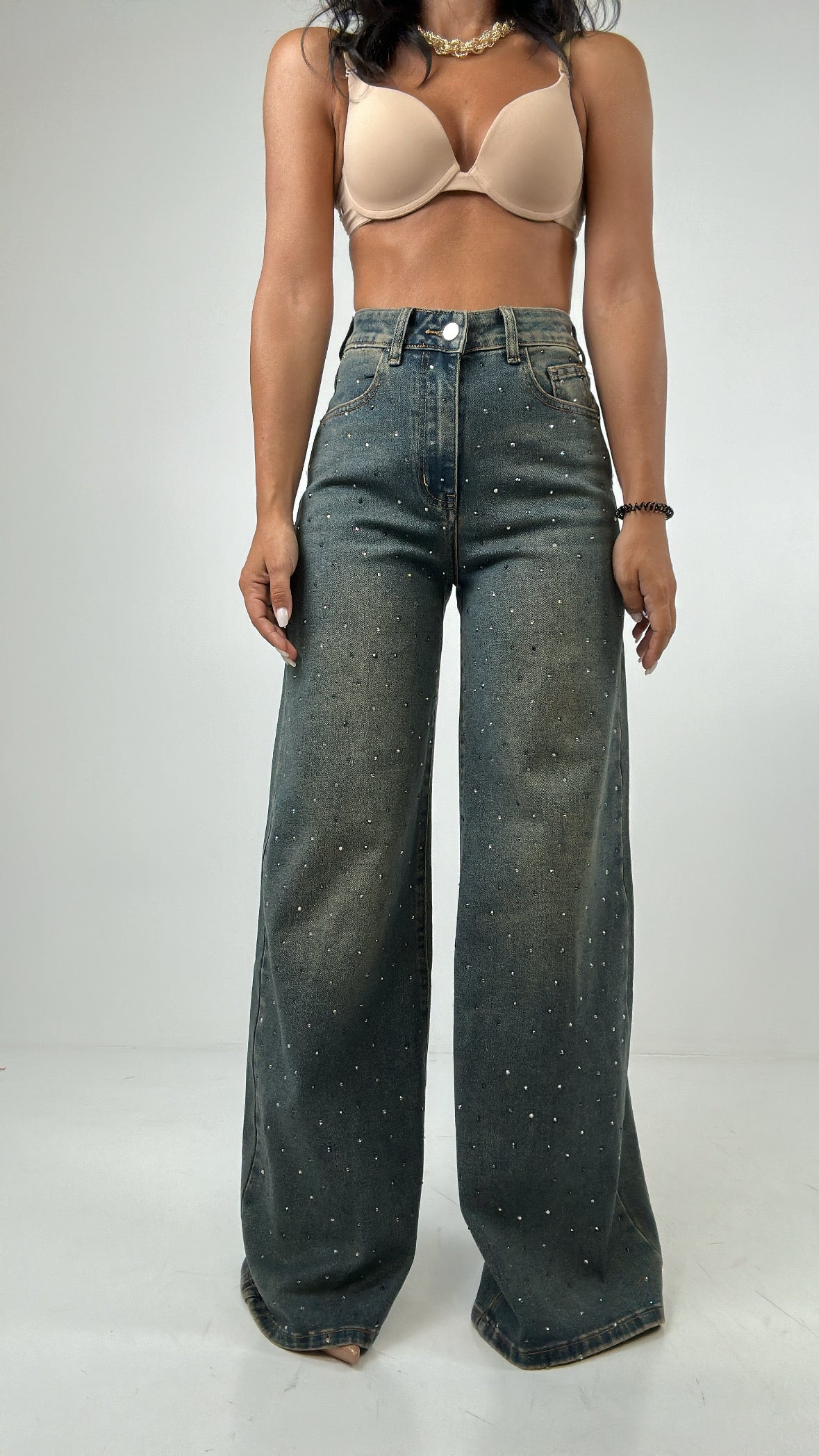 Jeans WIDE LEG BRILLANTINI NERO - JEANS