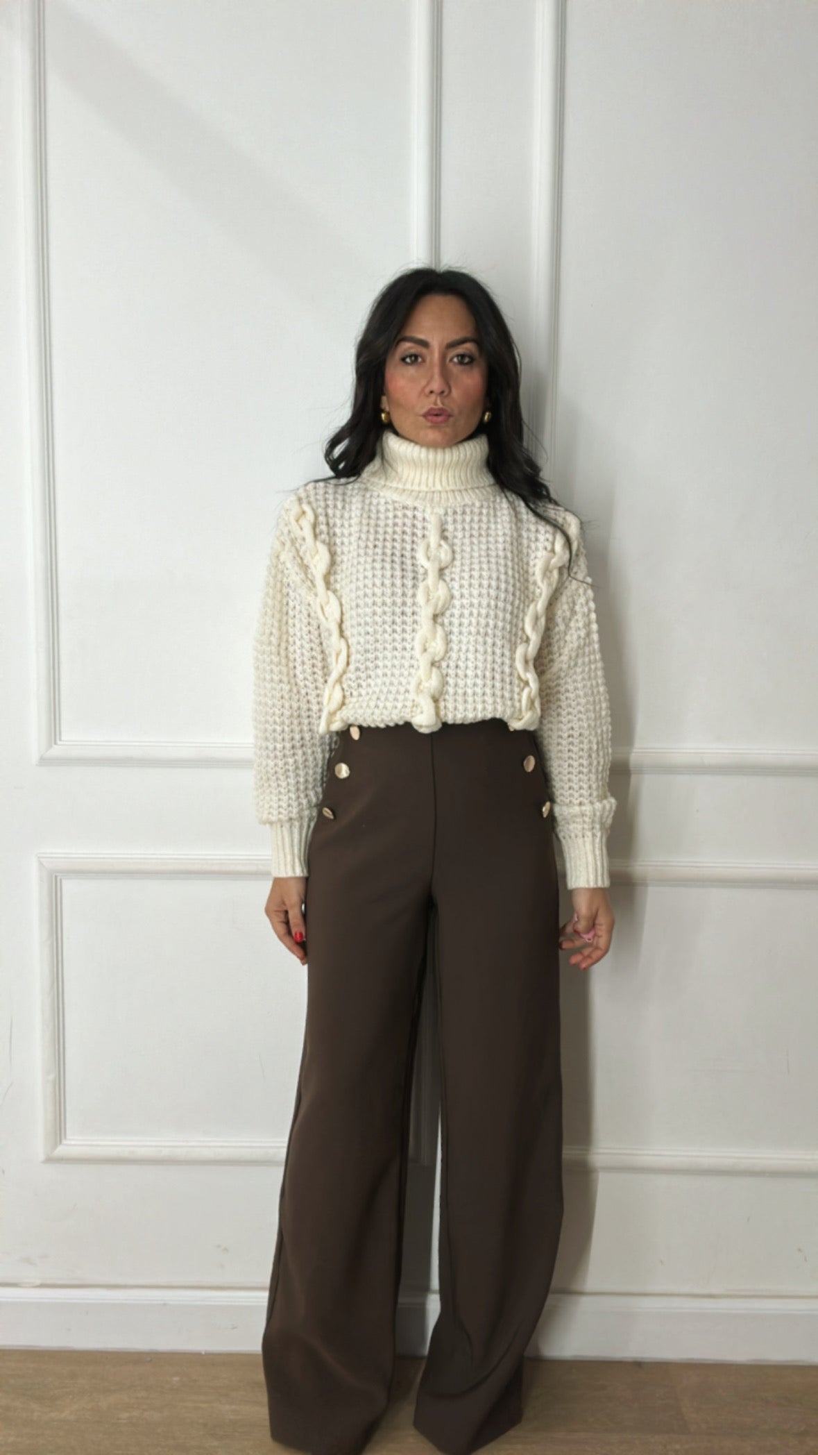 Pantalone PALAZZO BOTTONCINI - MARRONE