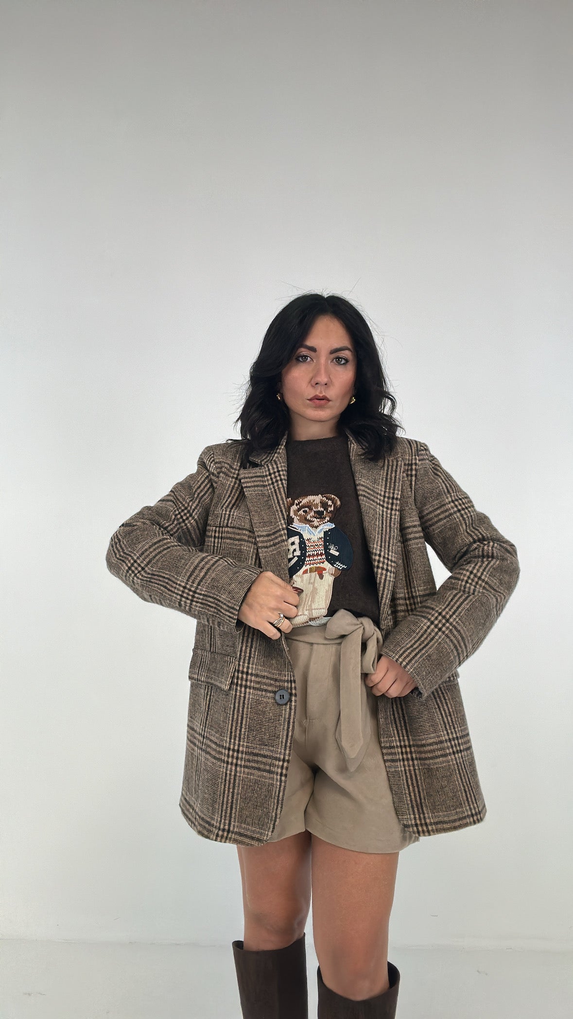 Giacca QUADRONI IN PANNO - BEIGE-CELESTE