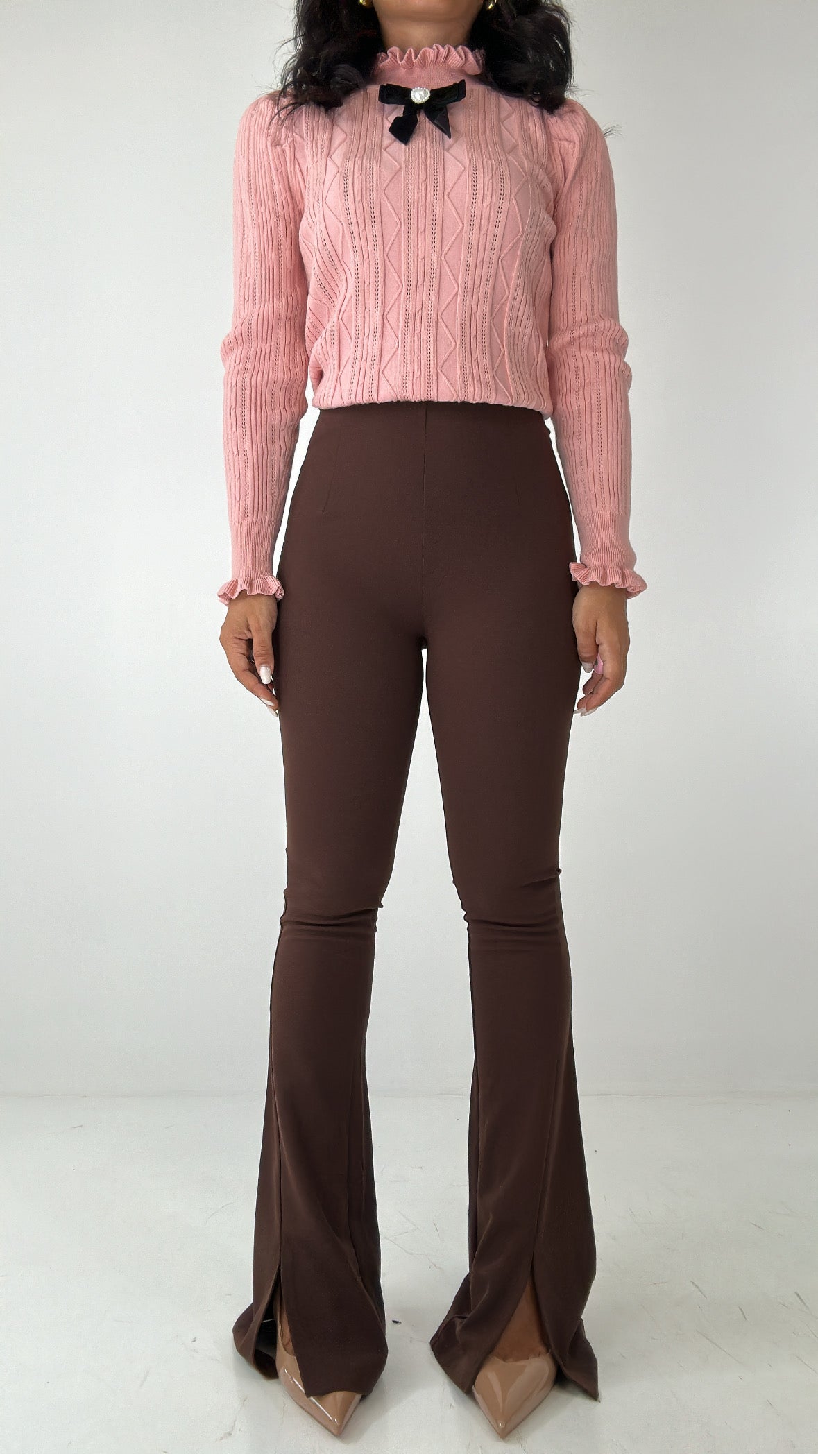Pantalone SENZA CINTO A ZAMPA - MARRONE