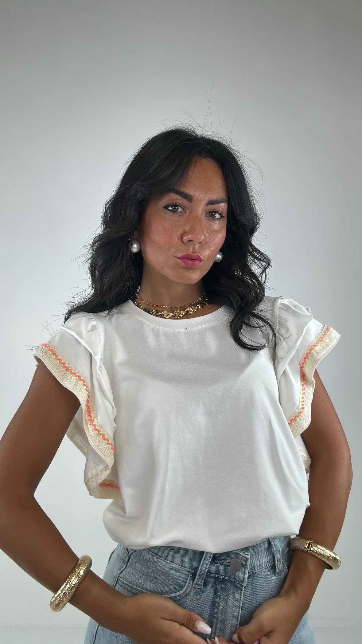 T-shirt VOLANT E INTRECCIO - BIANCO