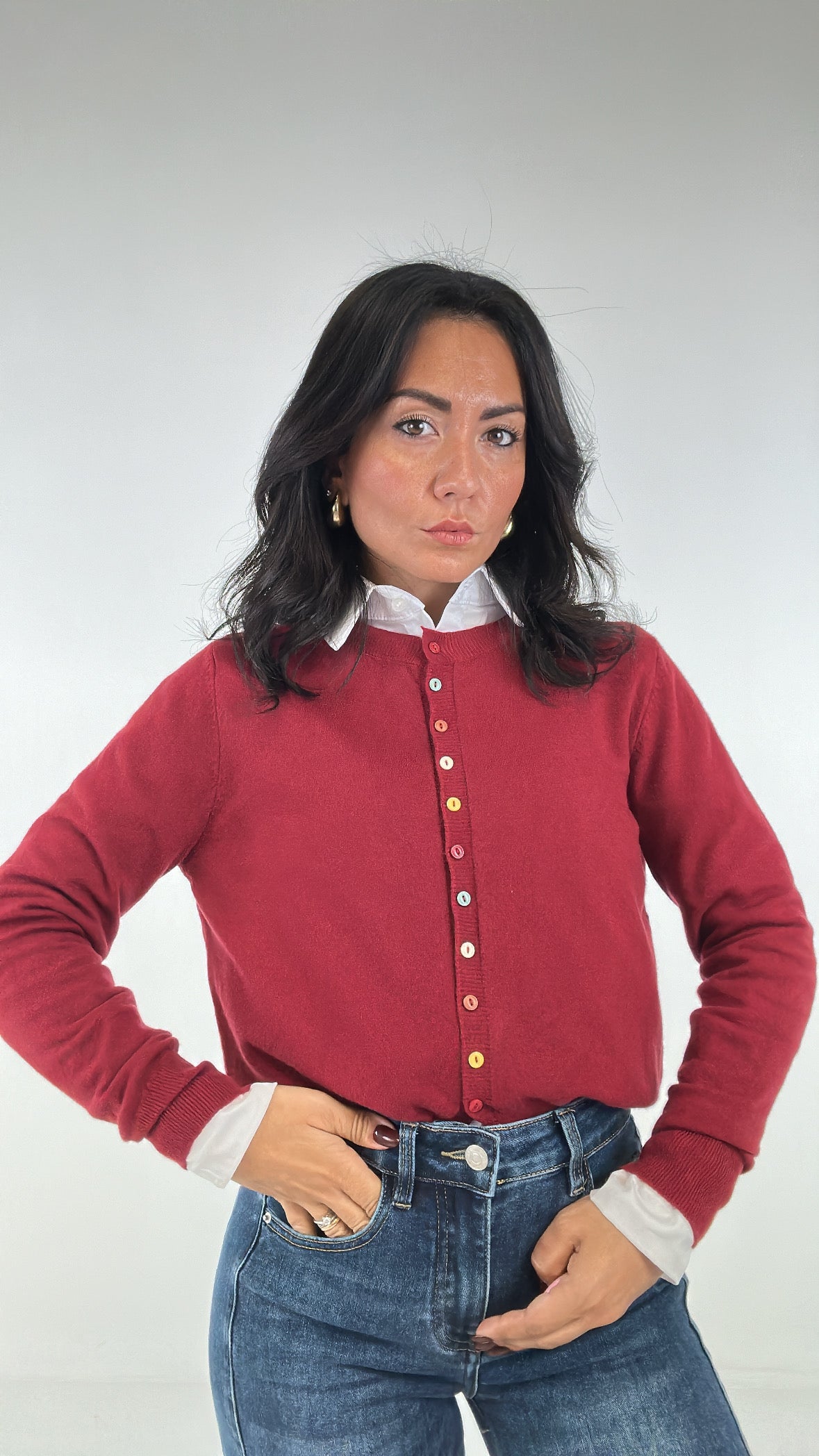 Cardigan BOTTONCINI COLORATI - BORDEAUX