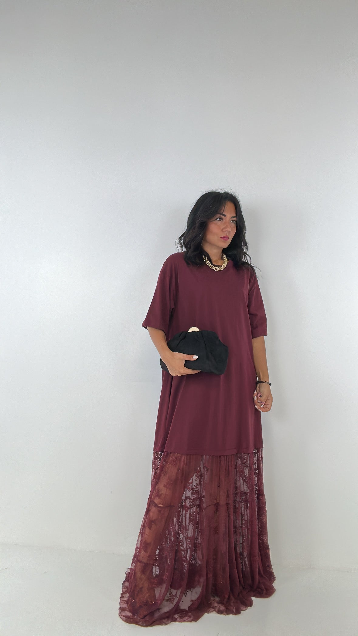 Vestito CON PIZZO LUMINA - BORDEAUX