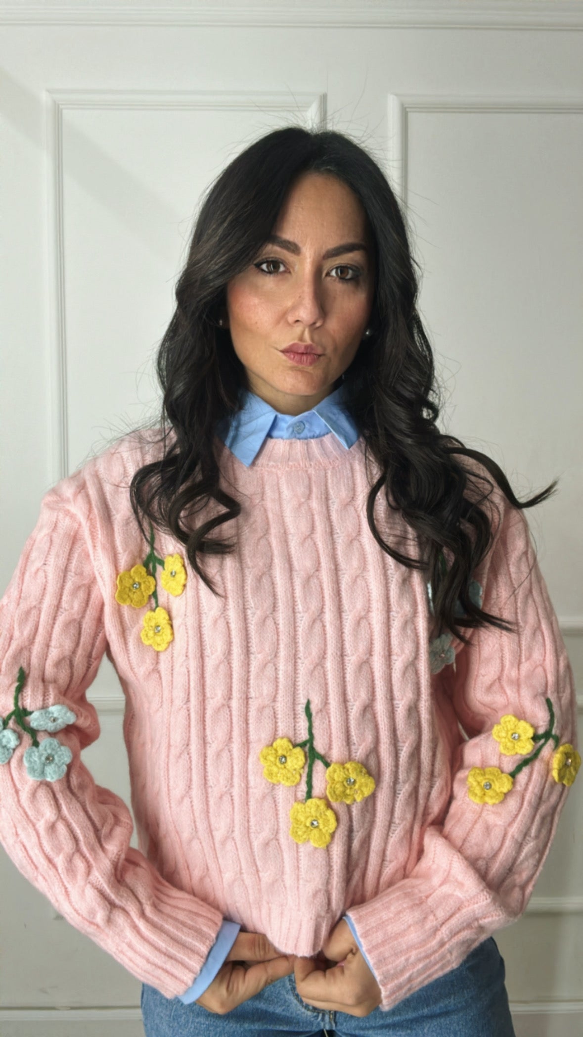 Pull FIORI CON PIETRE - ROSA